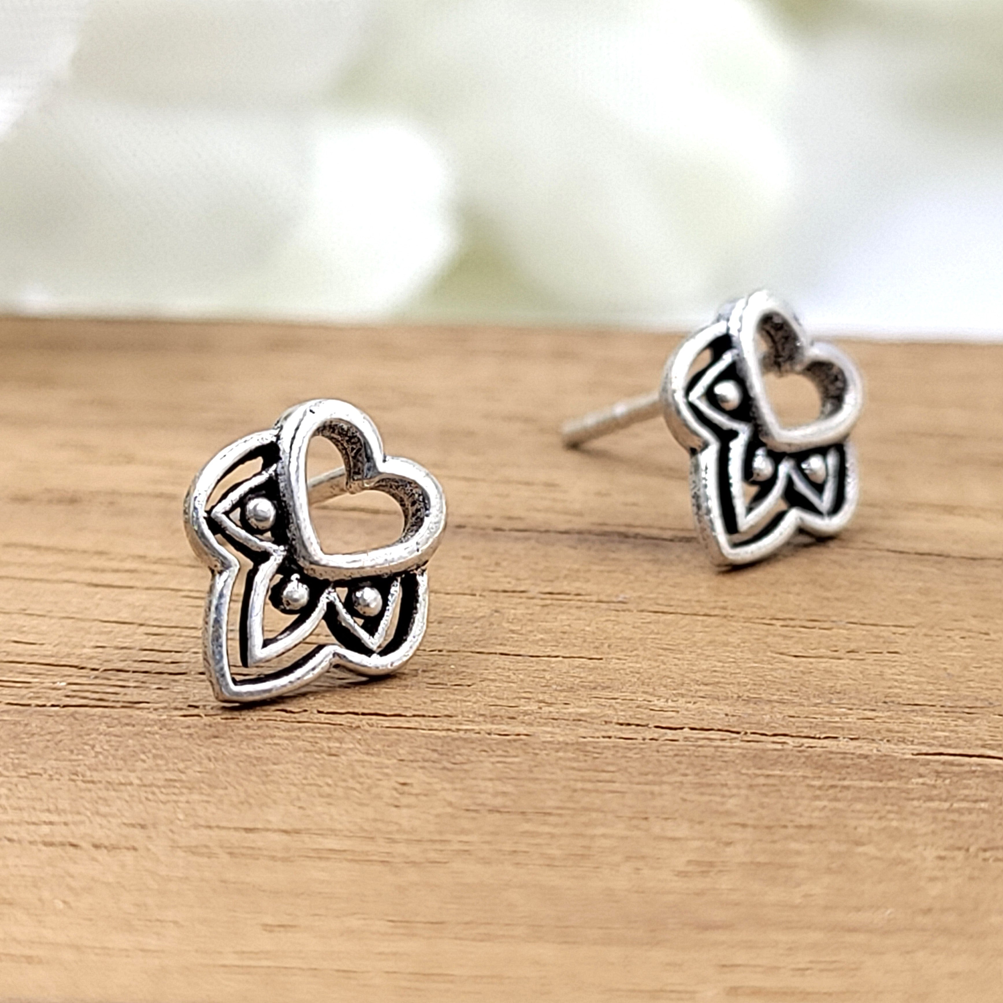 Cute Bali Heart Stud Earring Oxidised Heart Unisex Stud Little Ear Stud Minimalist Handmade Stud Pushback Solid Silver 925