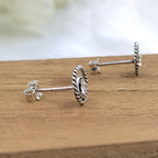 Cubic Zirconia Art Round Stud Earrings Silver Oxidised Vintage Jewel Art Solid 925