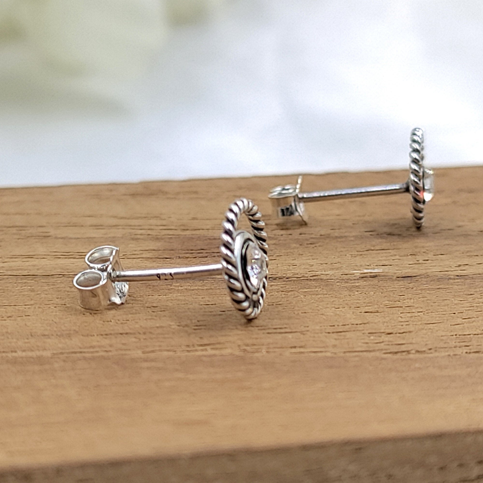 Cubic Zirconia Art Round Stud Earrings Silver Oxidised Stud Earrings Vintage Jewel Art Handmade Gift Solid 925 Gift for Mother Sister