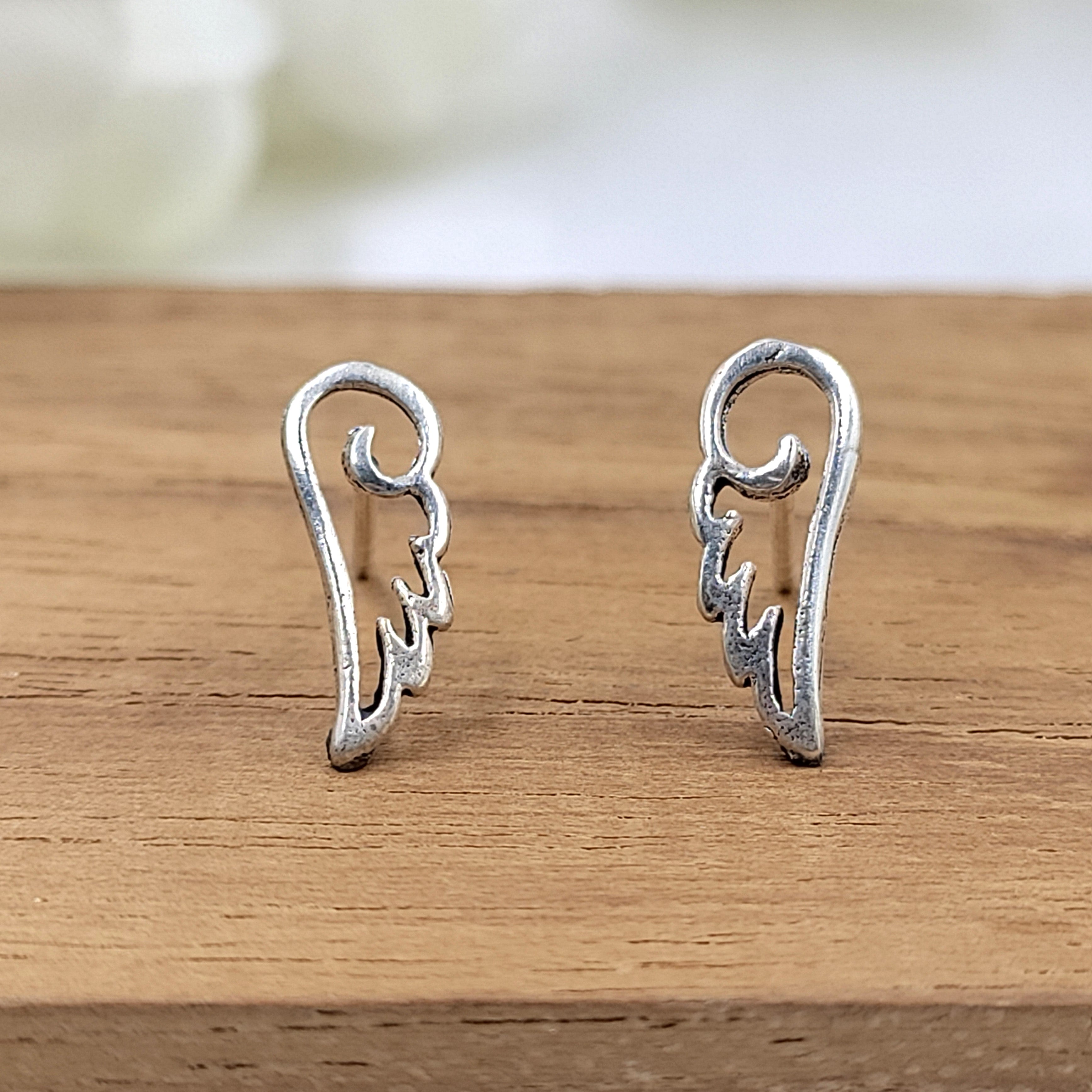 Silver Angel Wing Post Earring Mini Wing Outine Stud Earring Angel Earring Wing Minimalist Handmade Stud with Pushback 925 Sterling