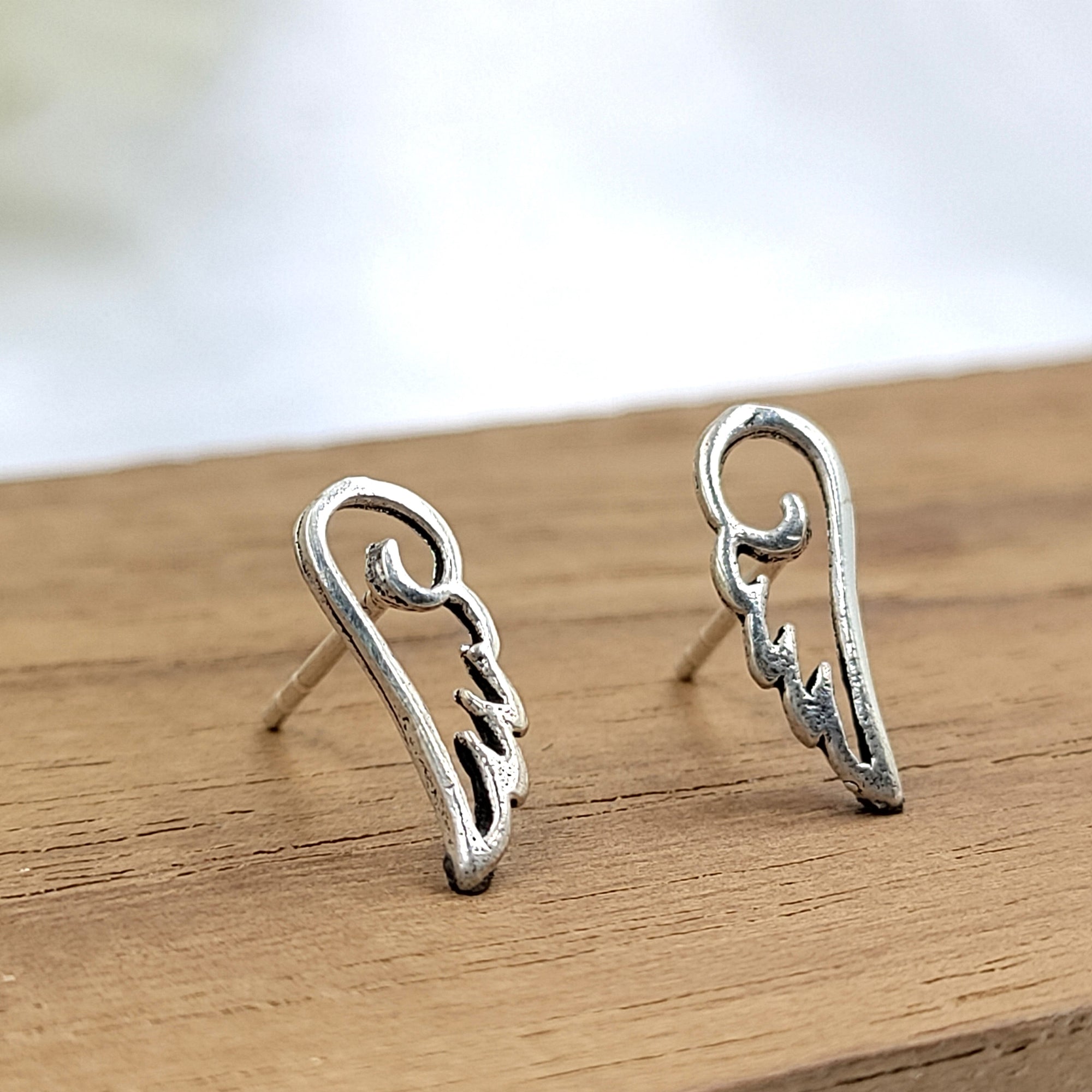 Silver Angel Wing Post Earring Mini Wing Outine Stud Earring Angel Earring Wing Minimalist Handmade Stud with Pushback 925 Sterling