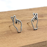 Finger Heart Earring Hand Heart earrings Hand Sign Jewelry Minimalist Handmade Gift Stud with Pushback 925 Sterling Silver Cool Gift for her