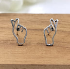 Finger Heart Earring Hand Heart earrings Hand Sign Jewelry Minimalist Handmade Gift Stud with Pushback 925 Sterling Silver Cool Gift for her