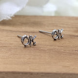 OK Word Script Symbol Earring Letter Stud Earring Alphabet Earring Handmade Gift Stud with Pushback 925 Sterling Silver Cute Gift