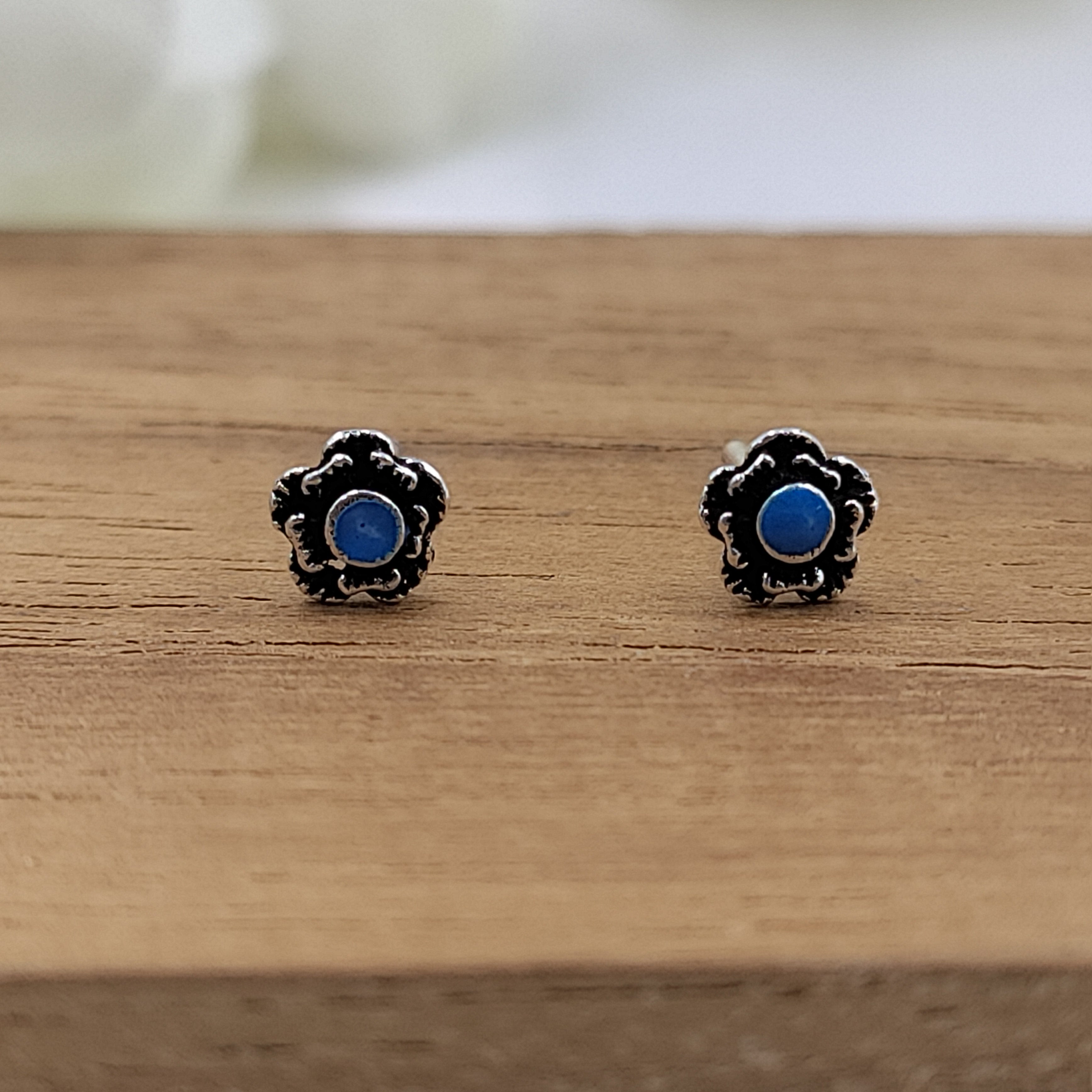 Tiny Little Round Stud Earrings Silver Oxidised Stud Earrings Vintage Jewel Art Handmade Gift Solid 925 Gift for Mother Sister Baby Girl