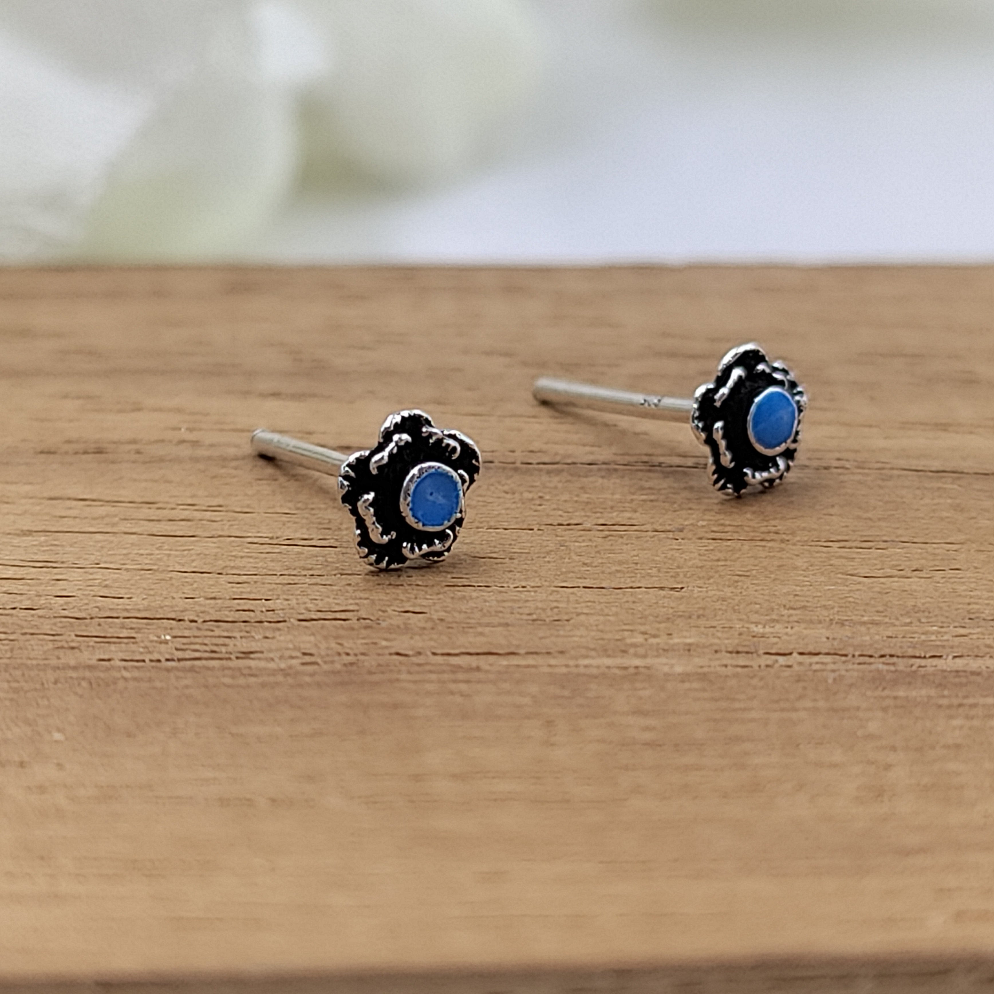 Tiny Little Round Stud Earrings Silver Oxidised Stud Earrings Vintage Jewel Art Handmade Gift Solid 925 Gift for Mother Sister Baby Girl