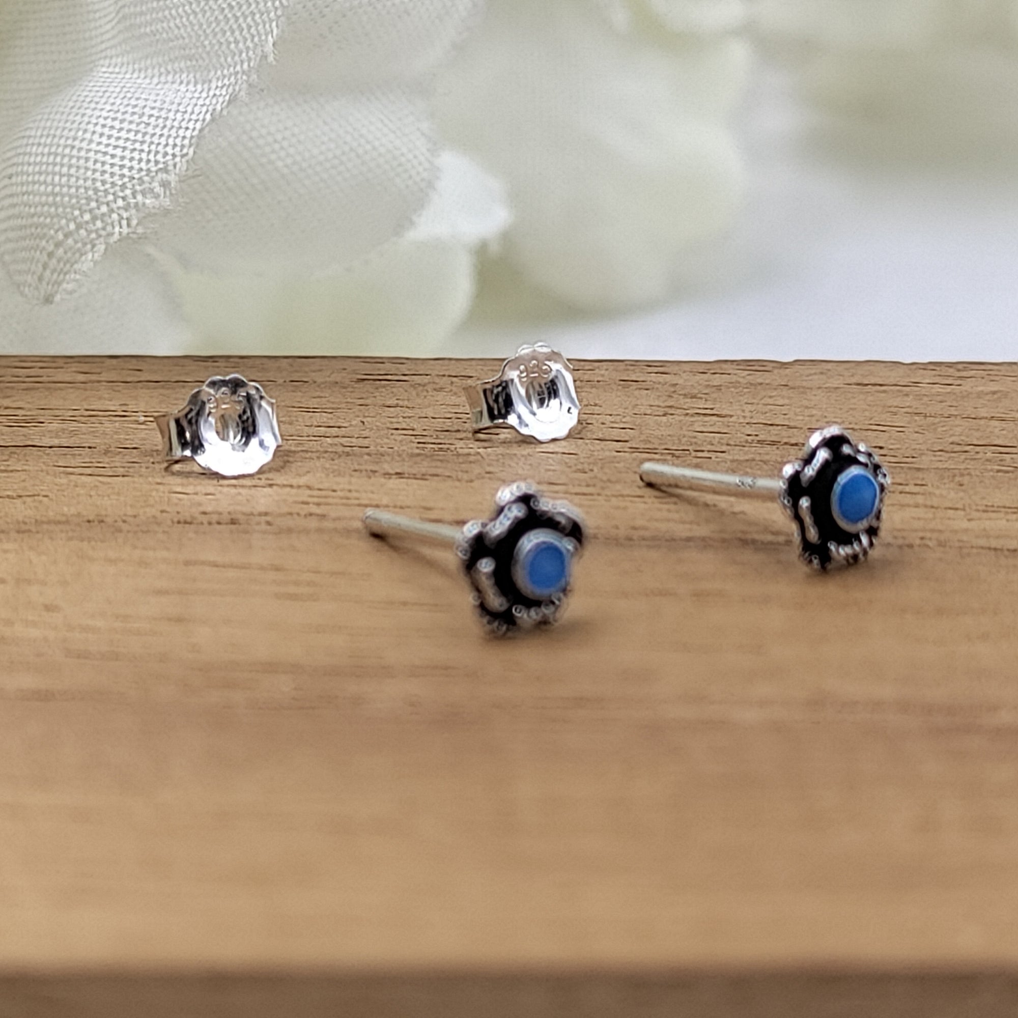 Tiny Little Round Stud Earrings Silver Oxidised Stud Earrings Vintage Jewel Art Handmade Gift Solid 925 Gift for Mother Sister Baby Girl