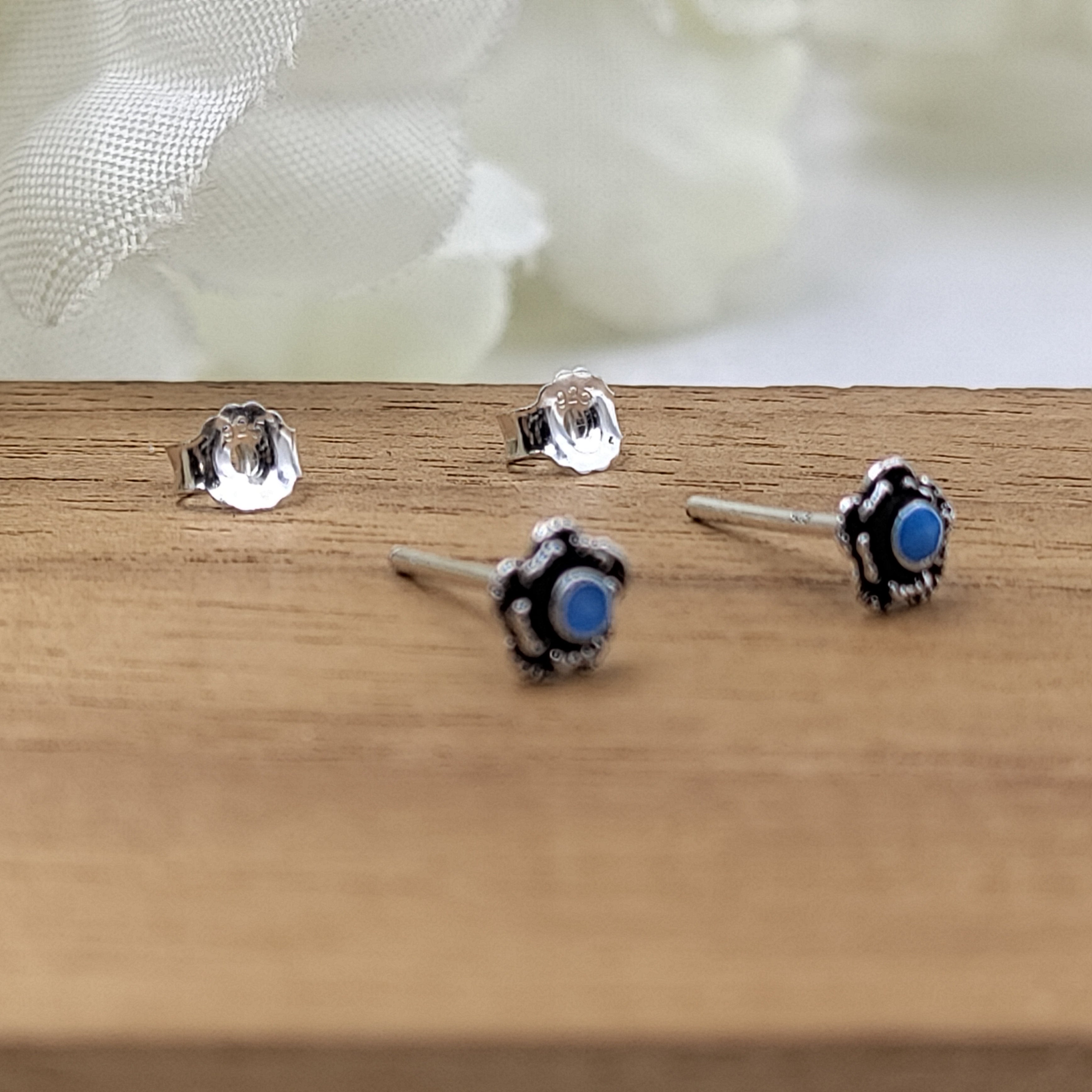 Tiny Little Round Stud Earrings Silver Oxidised Stud Earrings Vintage Jewel Art Solid 925