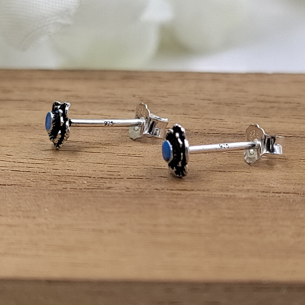Tiny Little Round Stud Earrings Silver Oxidised Stud Earrings Vintage Jewel Art Handmade Gift Solid 925 Gift for Mother Sister Baby Girl