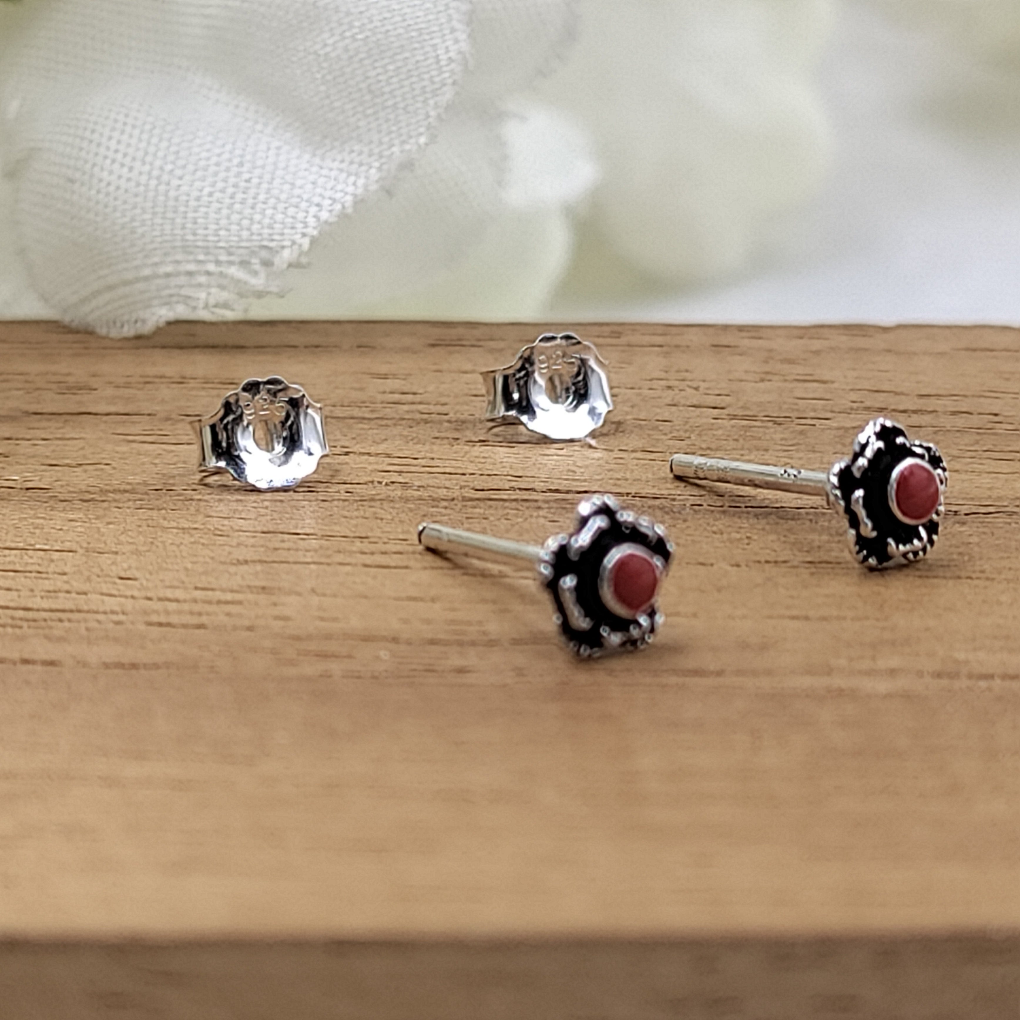 Tiny Little Round Stud Earrings Silver Oxidised Stud Earrings Vintage Jewel Art Handmade Gift Solid 925 Gift for Mother Sister Baby Girl