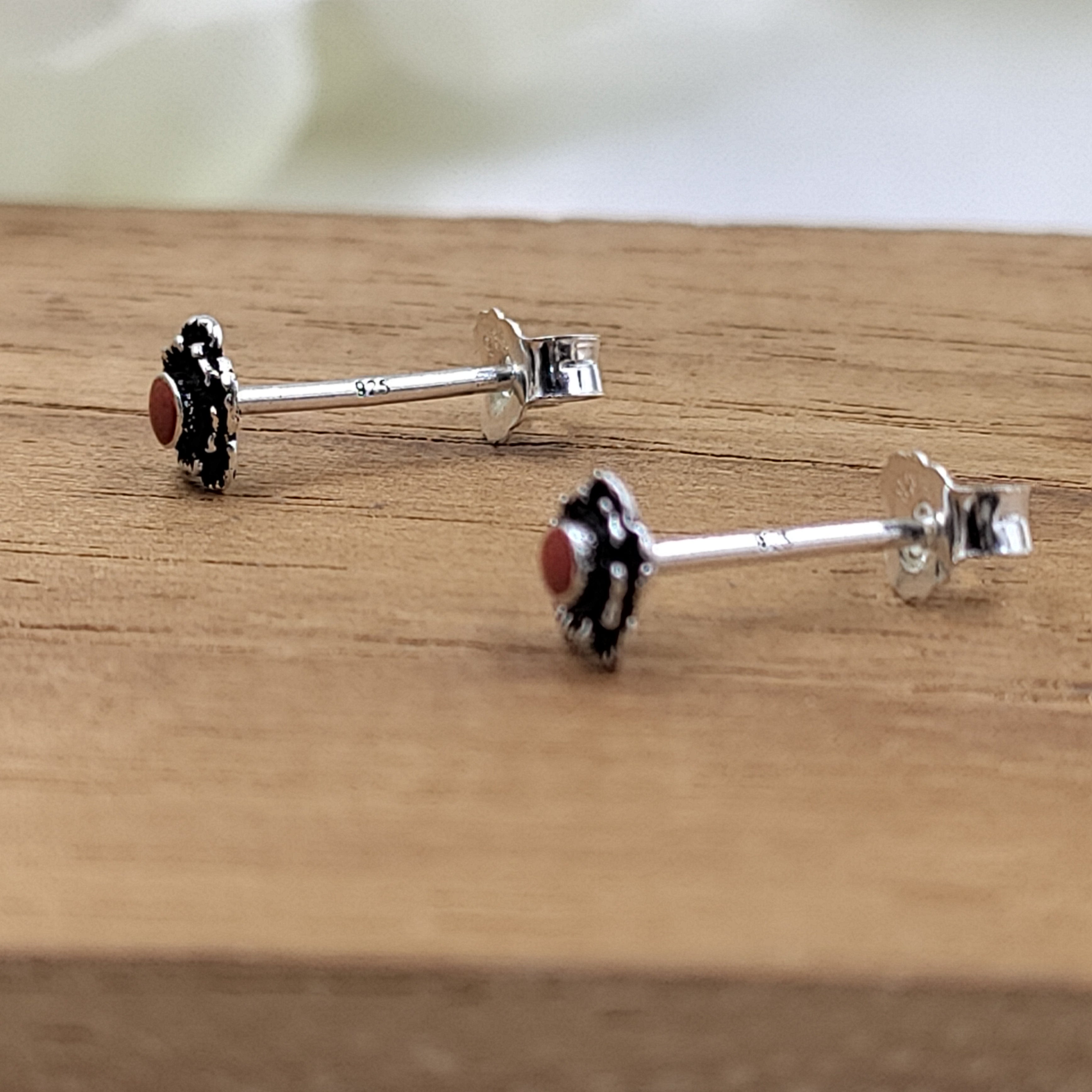 Tiny Little Round Stud Earrings Silver Oxidised Stud Earrings Vintage Jewel Art Handmade Gift Solid 925 Gift for Mother Sister Baby Girl