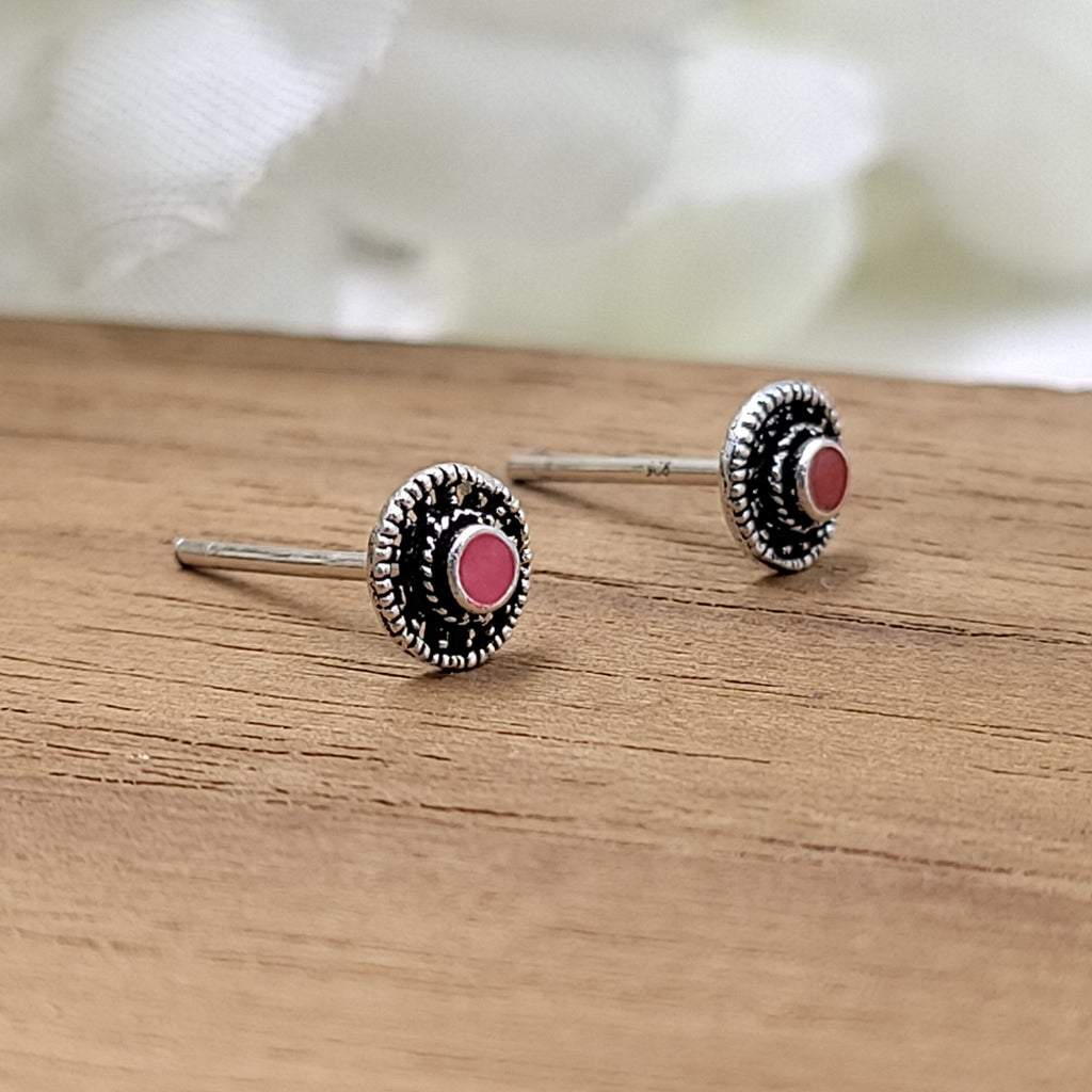 Oxidised Round Stud Tiny Little Round Silver Stud Earrings Vintage Antique Jewel Art Handmade Gift Sterling 925 Gift for Mother Sister Girl