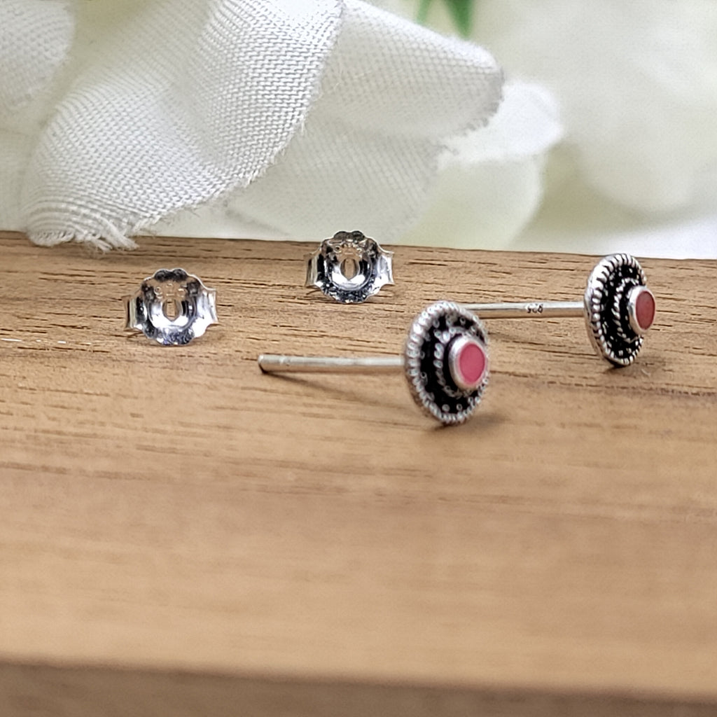 Oxidised Round Stud Tiny Little Round Silver Stud Earrings Vintage Antique Jewel Art Handmade Gift Sterling 925 Gift for Mother Sister Girl