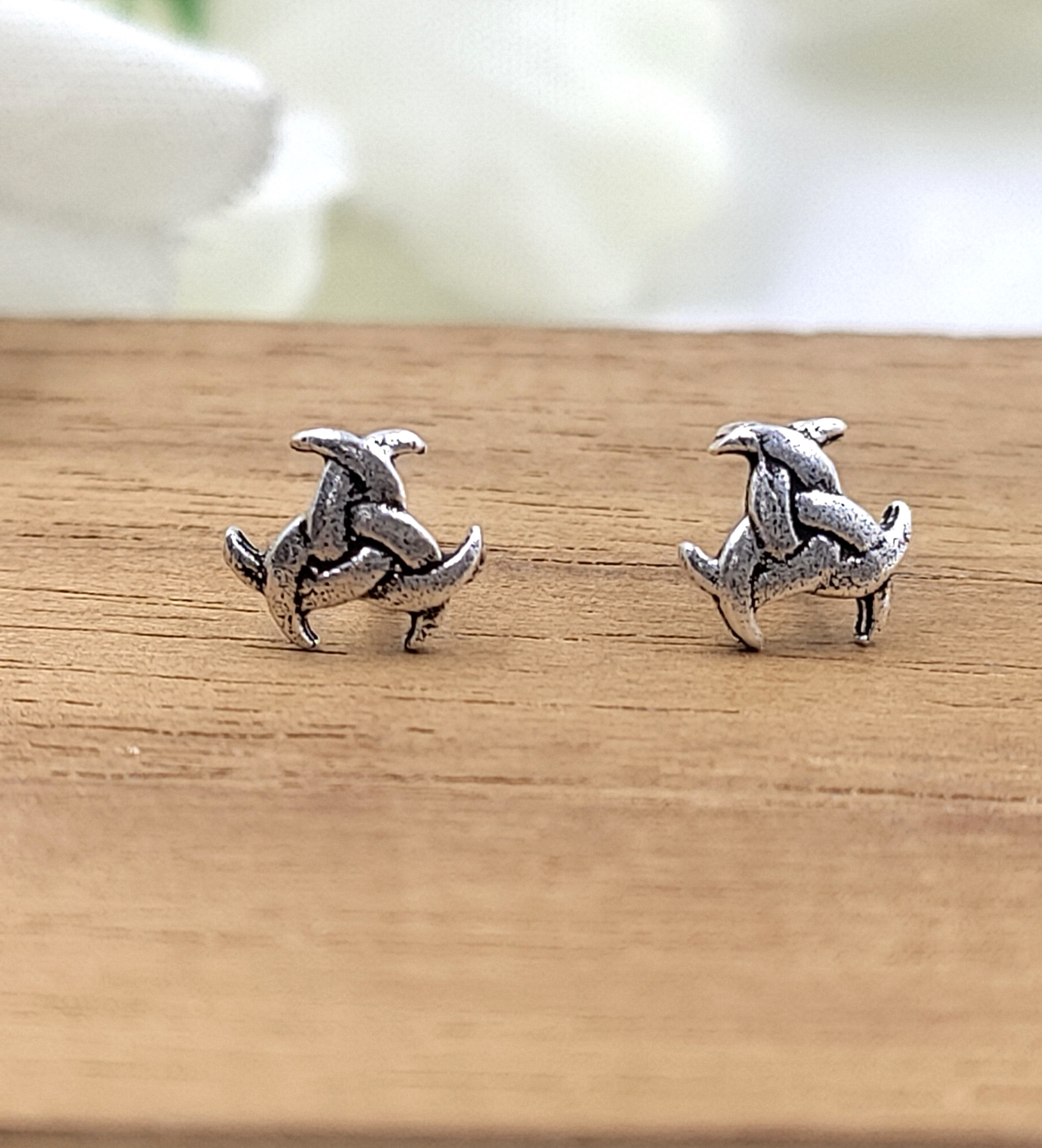 Nuada Celtic Trinity Ear Studs Oxidised Silver Gothic Jewelry Minimalist Handmade Gift Stud with Pushback Sterling 925