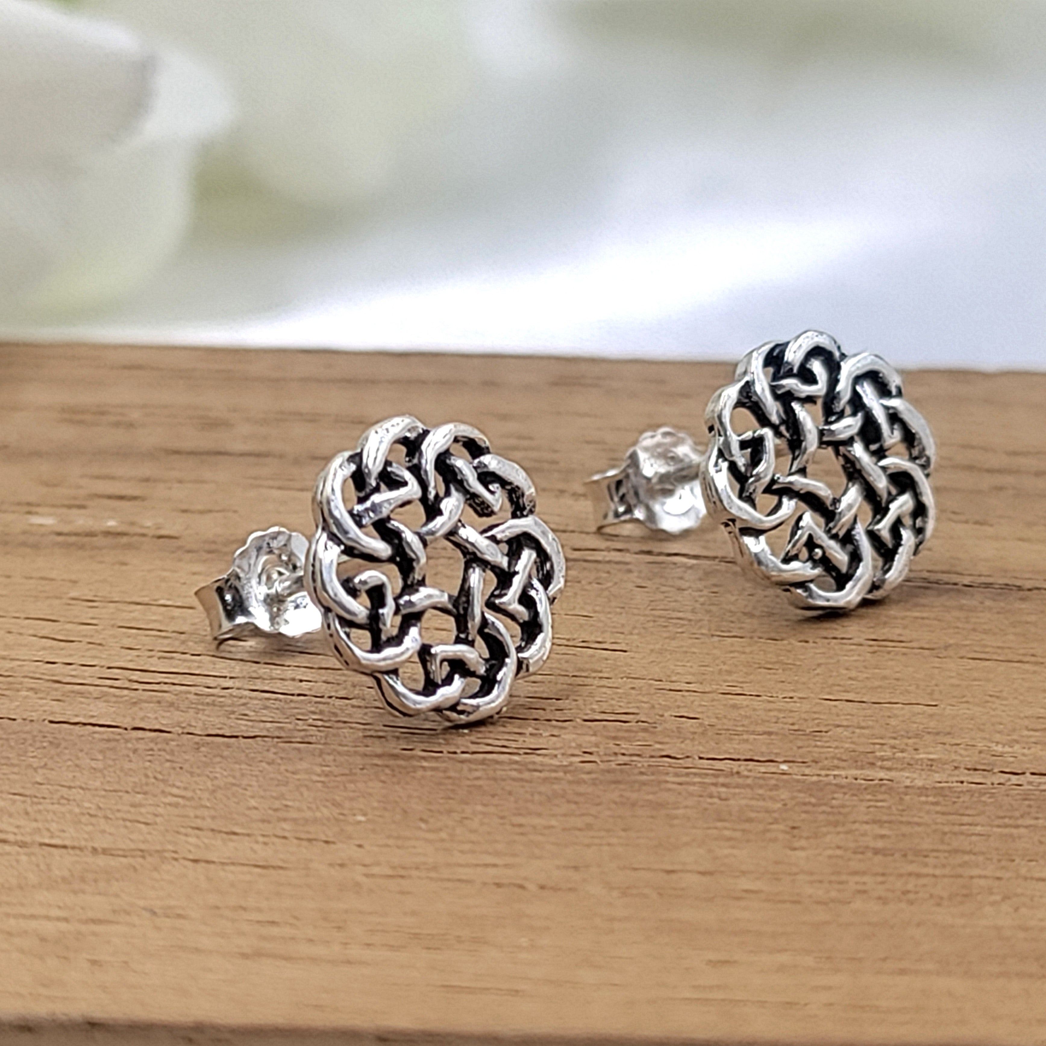 Trinity Celtic Knot Mini Post Stud Earrings Oxidised Celestial Jewllery Gift For Graduation Good Luck Stud with Pushback Solid 925