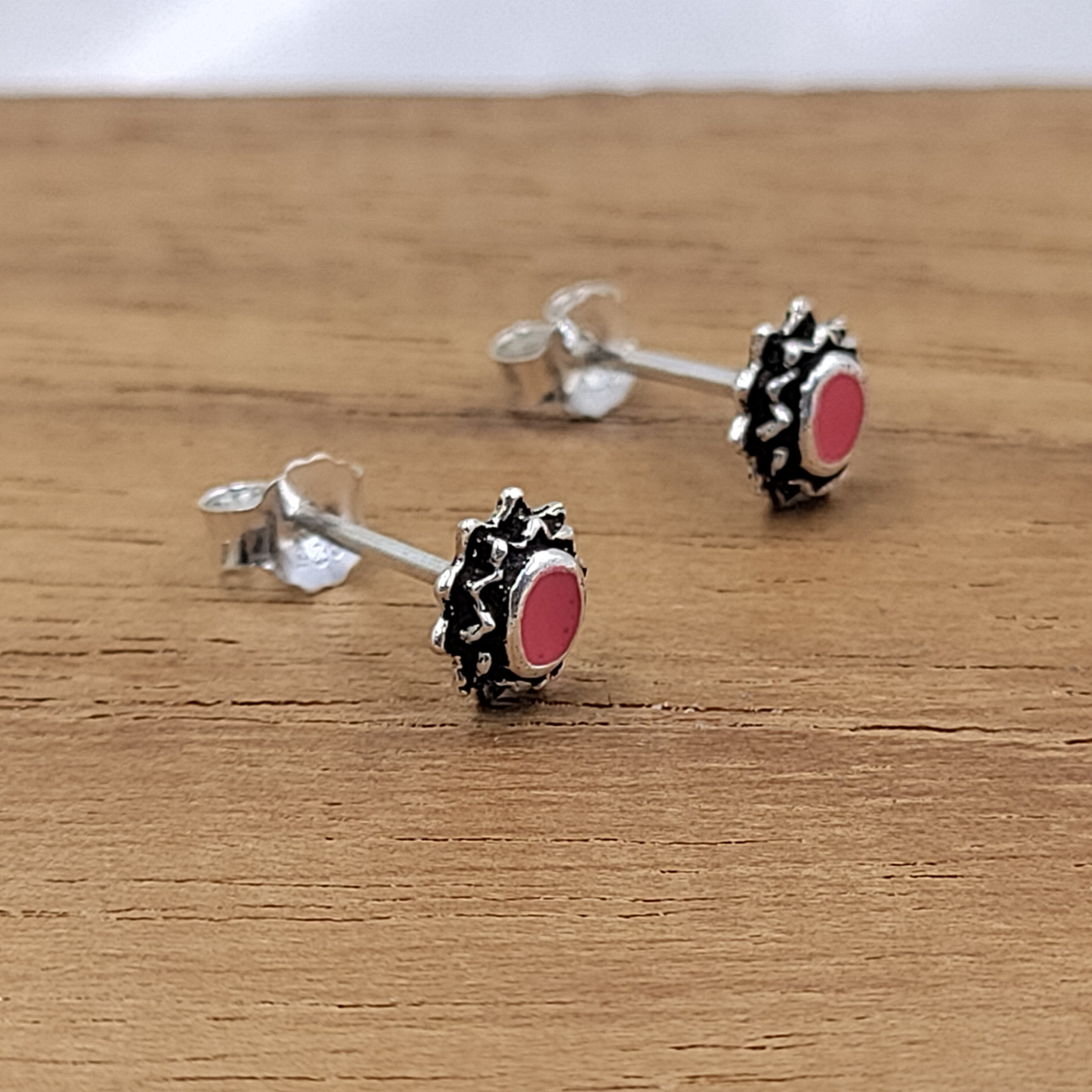 Oxidised Silver Handcrafted Red Stud Earrings Oval Stud Earring Antique Jewel Art Handmade Gift Sterling 925 Gift for Mother Sister Girl