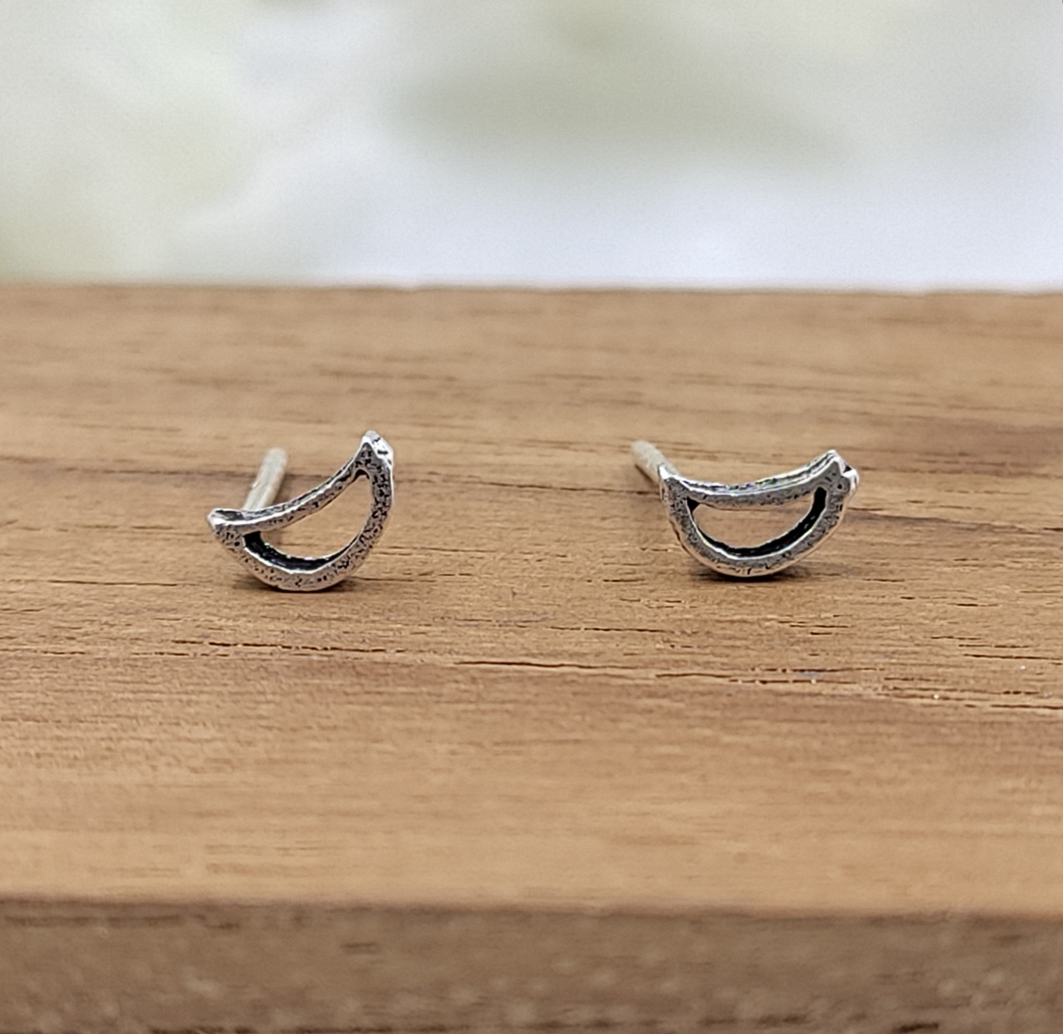 Tiny Moon Stud Earrings Silver Celestial Jewelry Crescent Little Moon Earrings Minimal Handcrafted Gift Stud with Pushback Sterling 925