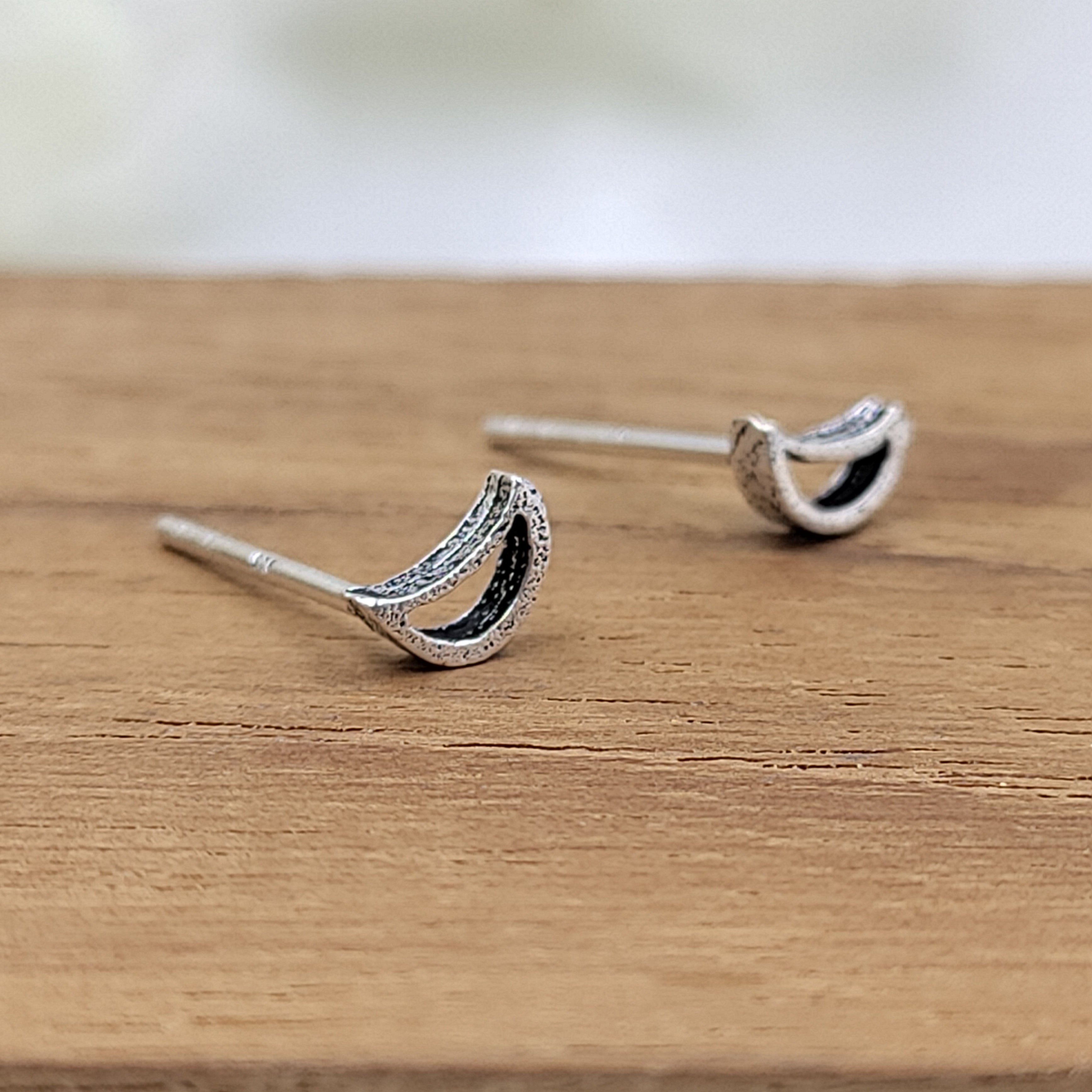 Tiny Moon Stud Earrings Silver Celestial Jewelry Crescent Little Moon Earrings Minimal Handcrafted Gift Stud with Pushback Sterling 925