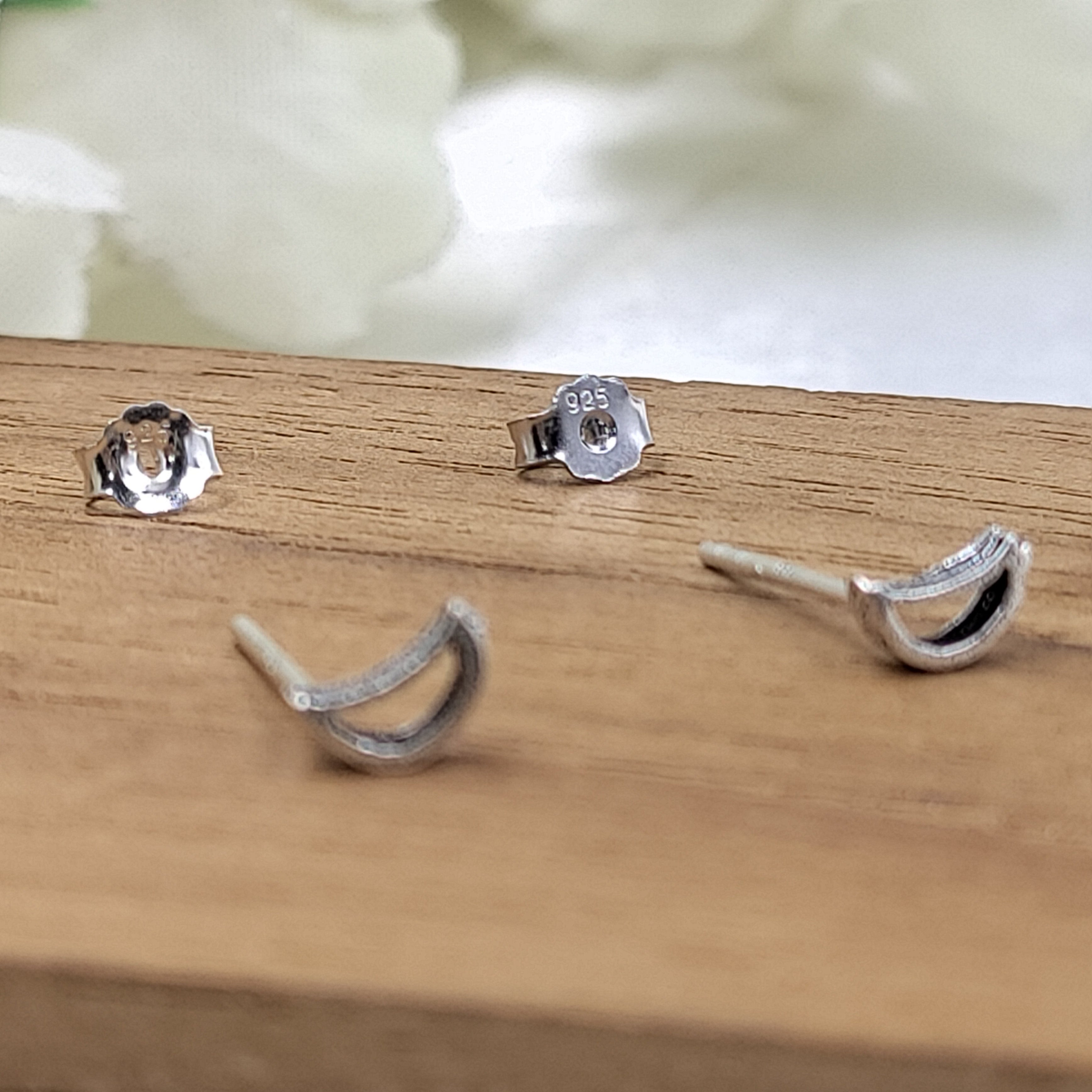 Tiny Moon Stud Earrings Silver Celestial Jewelry Crescent Little Moon Earrings Minimal Handcrafted Gift Stud with Pushback Sterling 925