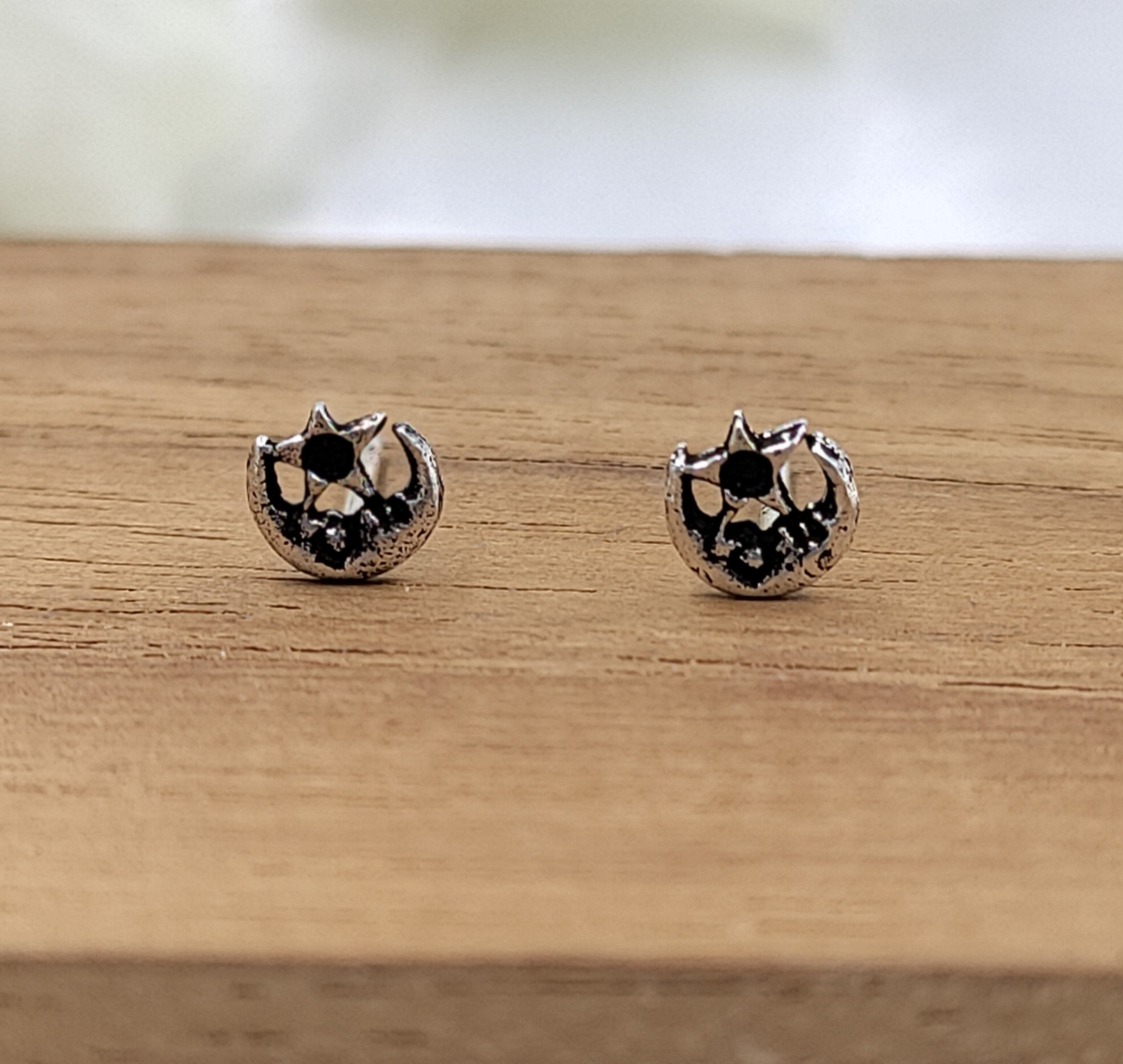 Tiny Stud Earrings Little Moon and Star Studs Earring Sterling Silver Gift  Minimal Handmade Gift Stud with Pushback