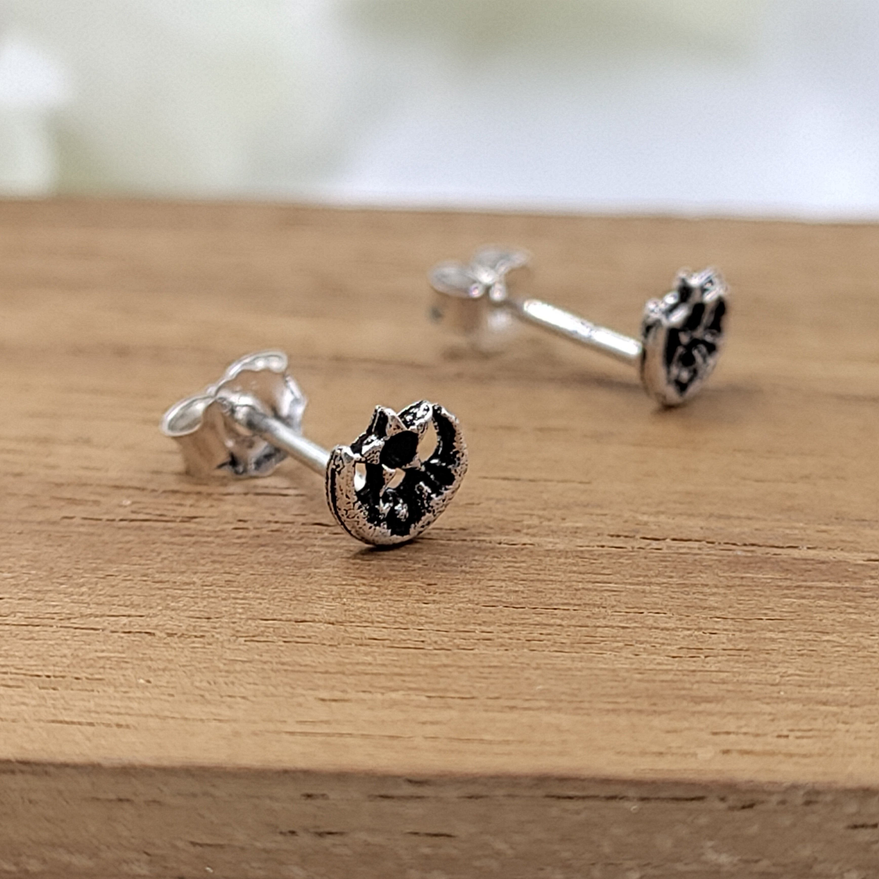 Tiny Stud Earrings Little Moon and Star Studs Earring Sterling Silver Gift  Minimal Handmade Gift Stud with Pushback