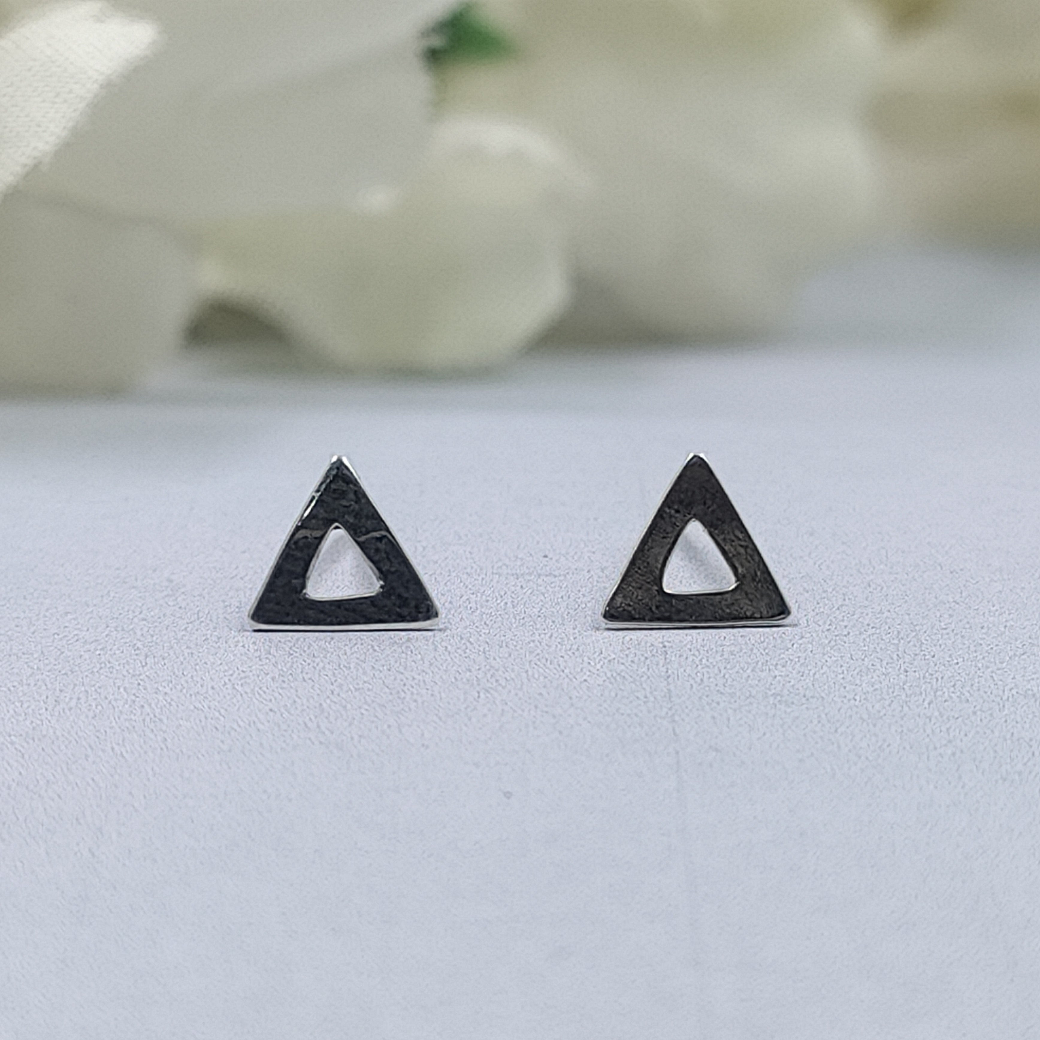 Pyramid Triangle Studs Earrings  Every Day Wear Unisex Pyramid Outine Minimalist Handmade Gift Studs with Push back Sterling Silver 925