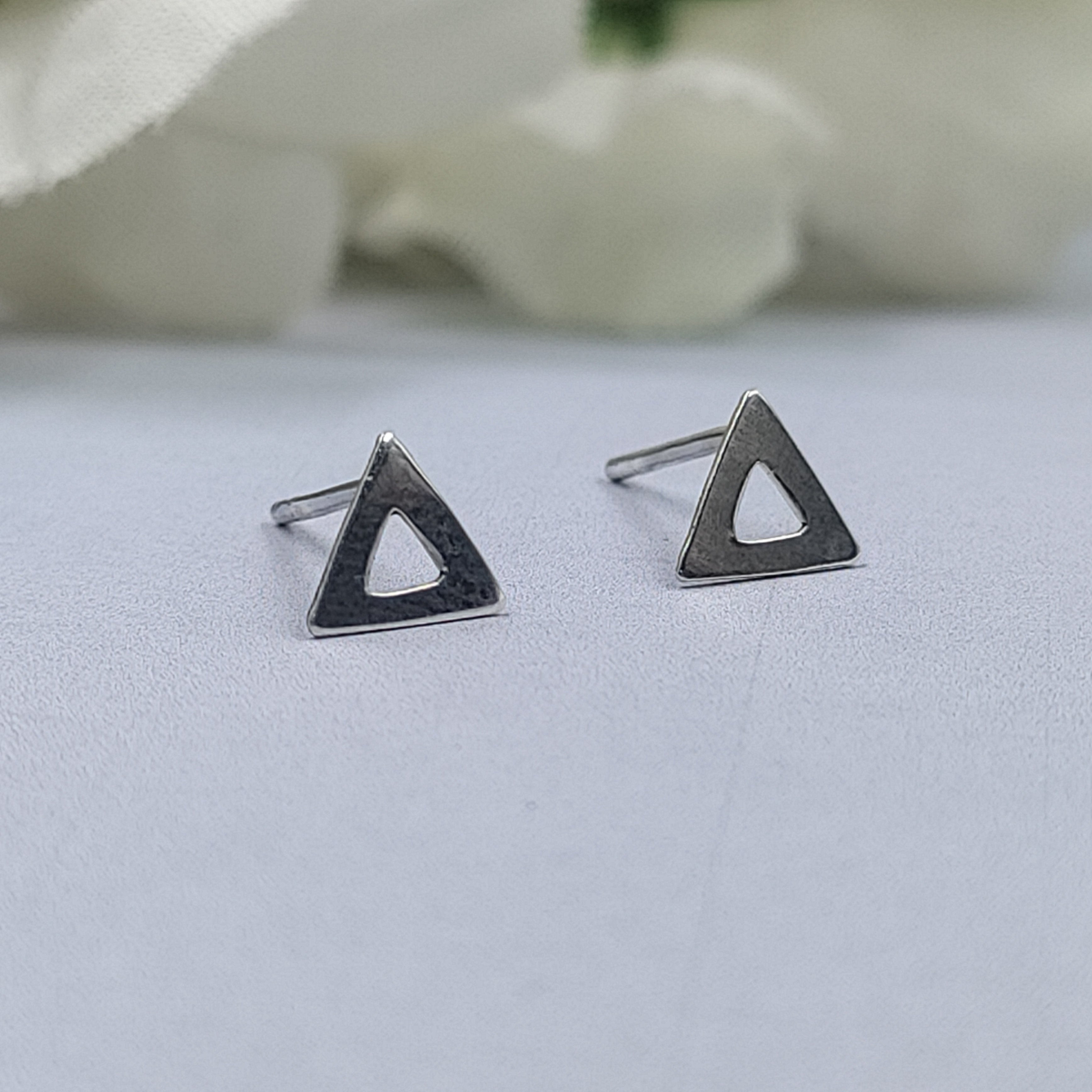 Pyramid Triangle Studs Earrings  Every Day Wear Unisex Pyramid Outine Minimalist Handmade Gift Studs with Push back Sterling Silver 925