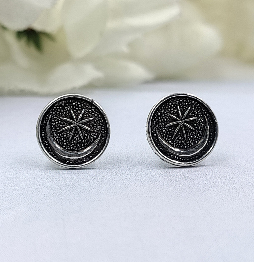 Black Oxidised Vintage Boho Jwelery Star and moon Design Stud Earrings 925 Sterling Silver