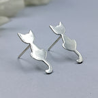 Silver Small Cat Stud Earring for Girl Cat Jewelry Kitten Stud earring Minimalist Handmade Gift for Animal Cat lover Studs with Pushback