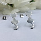 Silver Small Cat Stud Earring for Girl Cat Jewelry Kitten Stud earring Minimalist Handmade Gift for Animal Cat lover Studs with Pushback