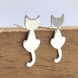 Silver Small Cat Stud Earring for Girl Cat Jewelry Kitten Stud earring Minimalist Handmade Gift for Animal Cat lover Studs with Pushback