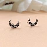 Oxidised Moon Earrings Crescent Moon JewelryCelestial Moon Earring  Minimalist Handmade Gift Studs with Pushback Sterling Silver 925