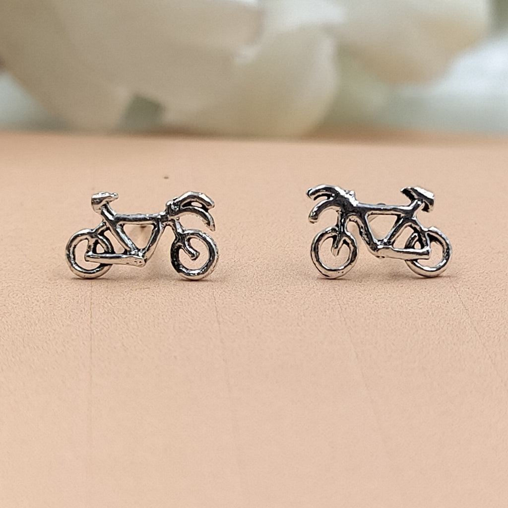 Small Bicycle Stud Earring Toy Stud for Kids Children Handmade Gift Motorcycle Stud with Pushback 925 Sterling Silver Cute Gift Sports Lover