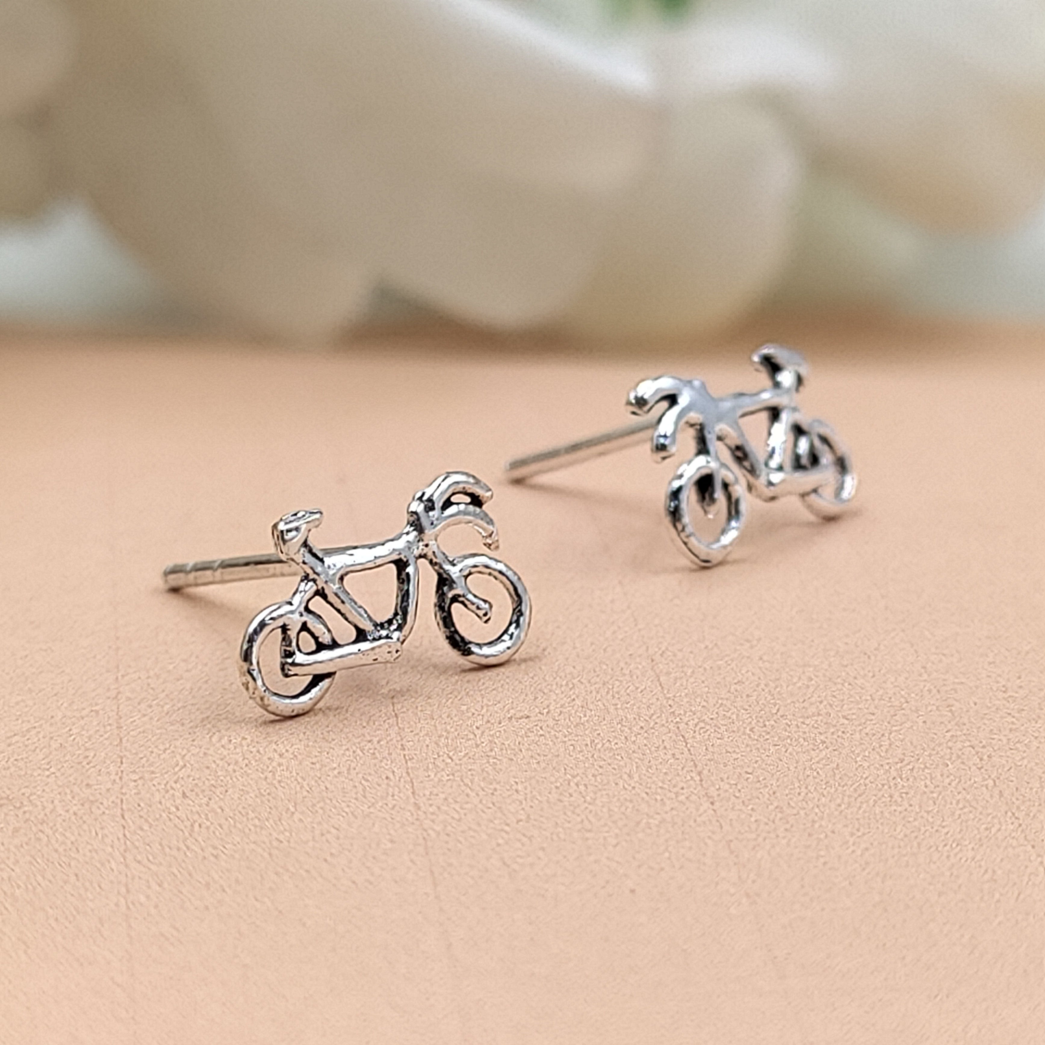 Small Bicycle Stud Earring Toy Stud for Kids Children Handmade Gift Motorcycle Stud with Pushback 925 Sterling Silver Cute Gift Sports Lover