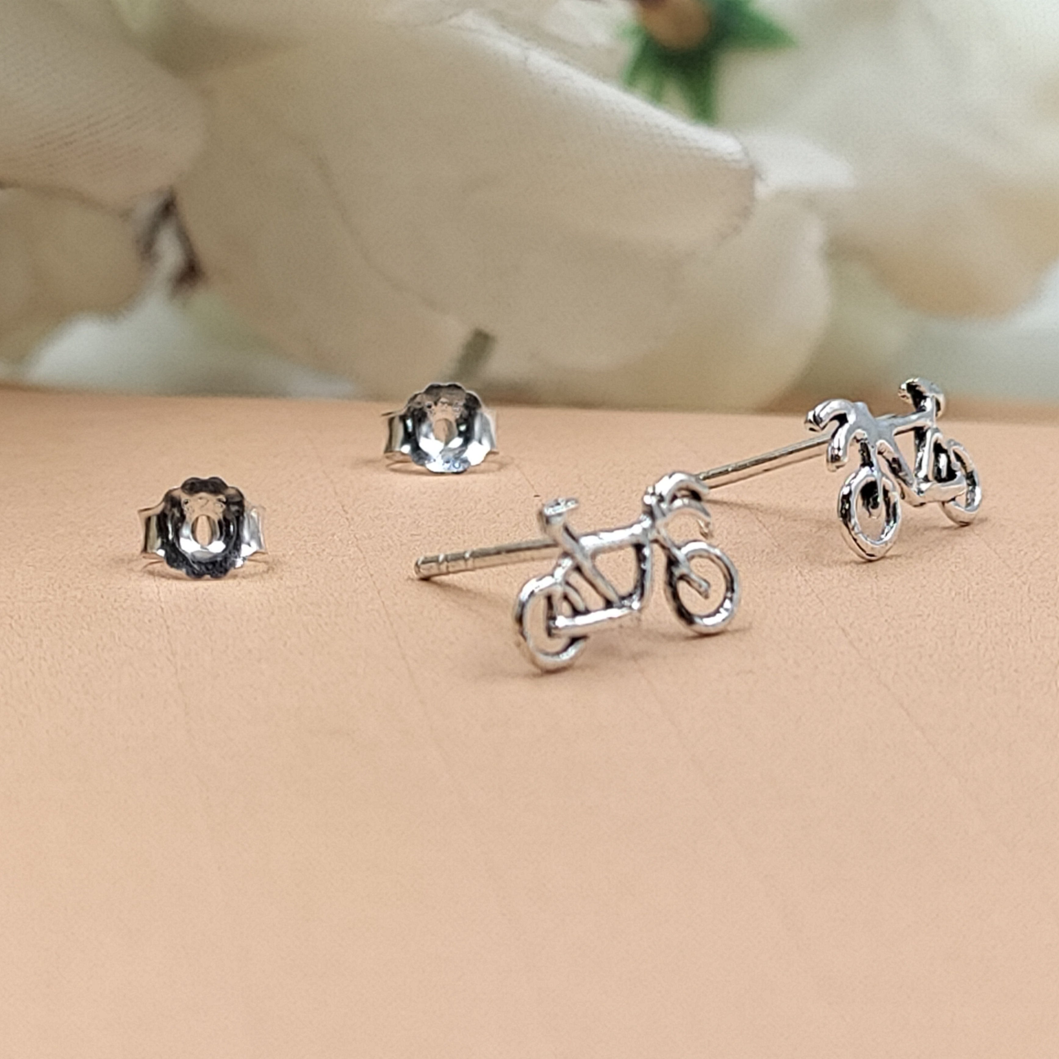 Small Bicycle Stud Earring Toy Stud for Kids Children Handmade Gift Motorcycle Stud with Pushback 925 Sterling Silver Cute Gift Sports Lover