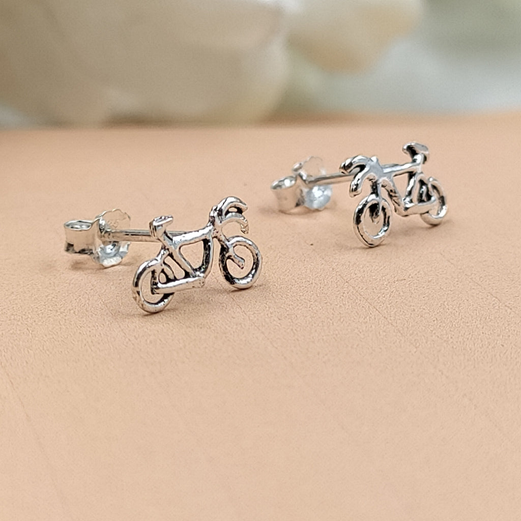 Small Bicycle Stud Earring Toy Stud for Kids Children Handmade Gift Motorcycle Stud with Pushback 925 Sterling Silver Cute Gift Sports Lover
