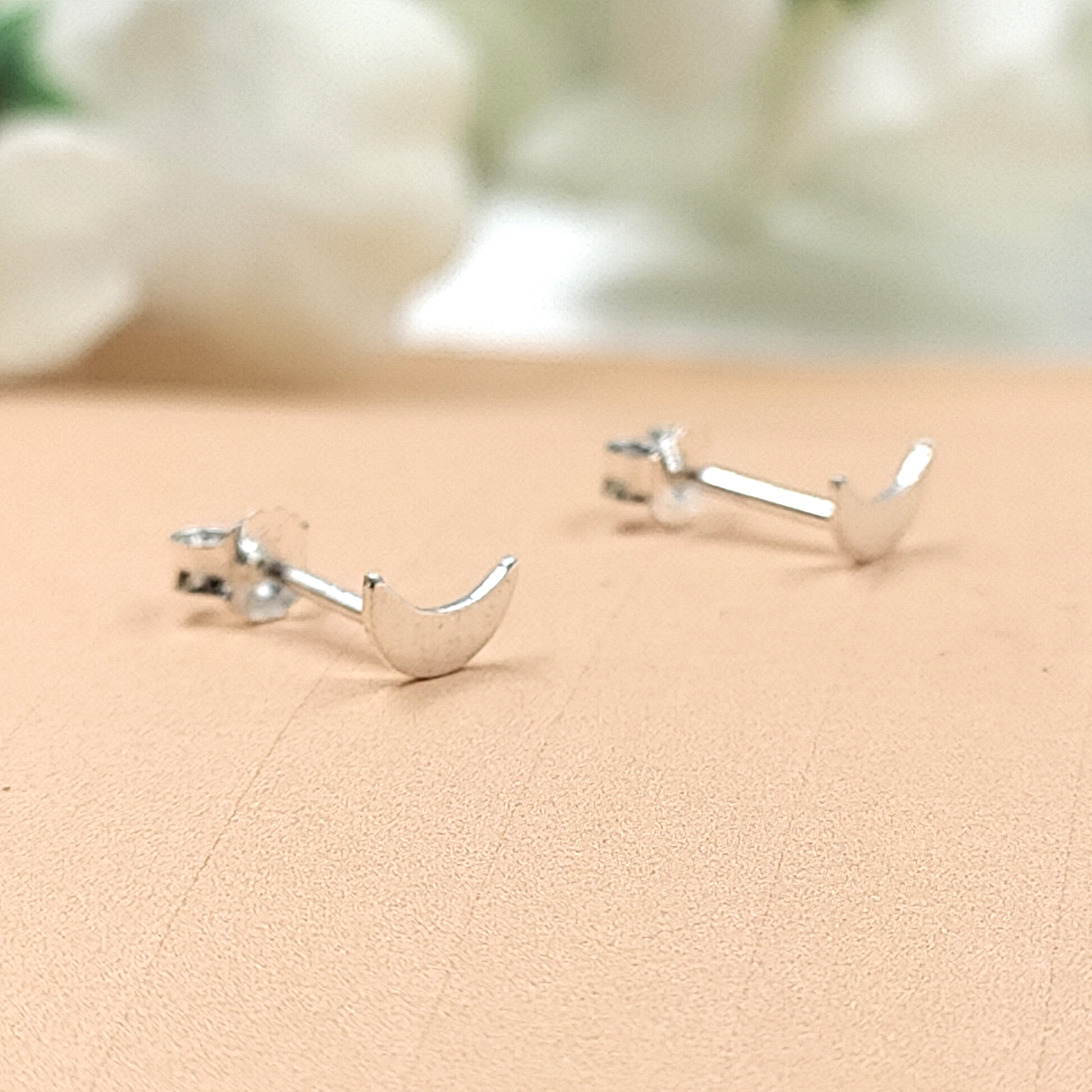 Silver celestial jewelry sterling post handmade Crescent Little Moon Stud Earring Minimalist Stud with Pushback