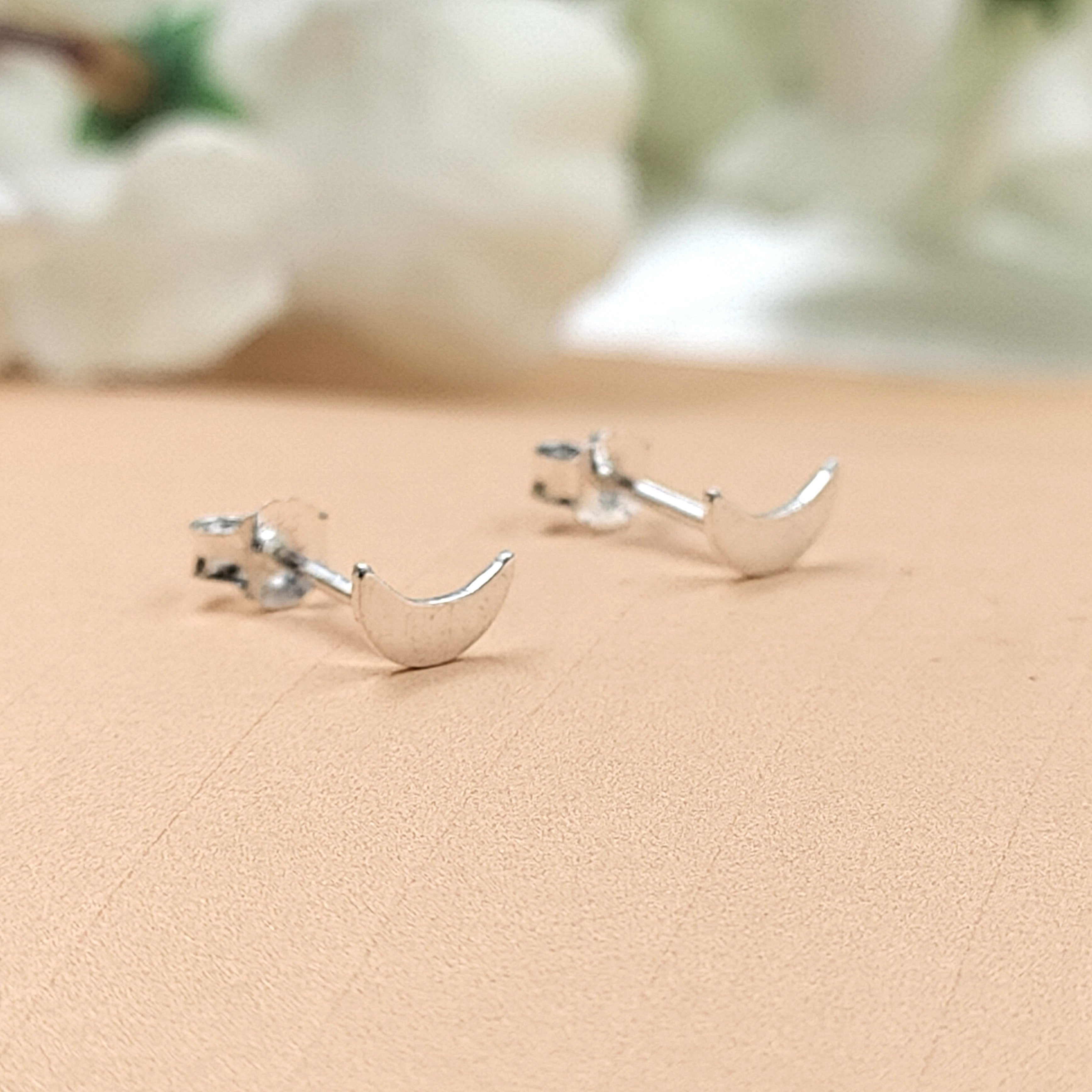 Silver celestial jewelry sterling post handmade Crescent Little Moon Stud Earring Minimalist Stud with Pushback