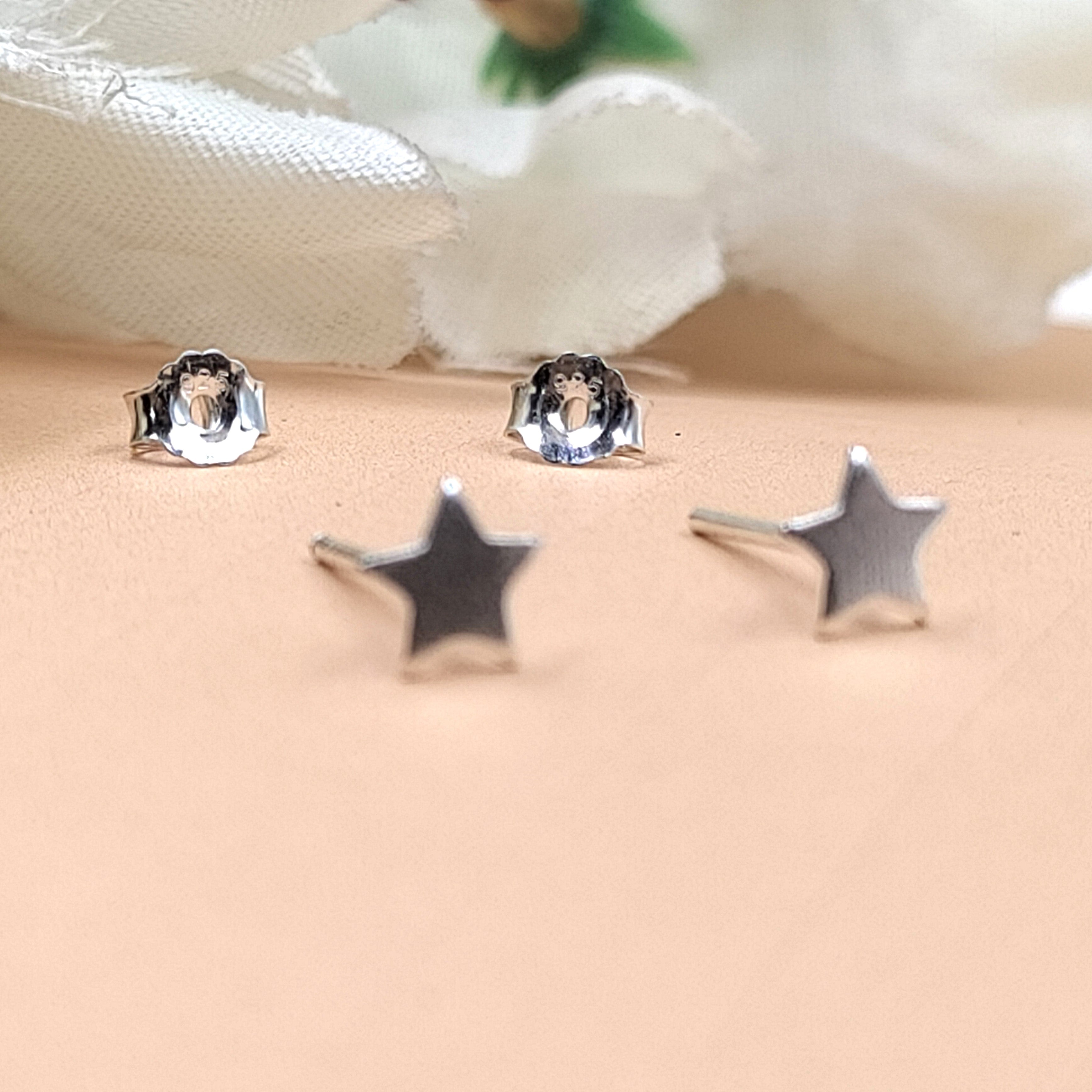 Silver celestial jewelry sterling post handmade star of david earring Crescent Sparkling Stud Minimalist Stud with Pushback Solid 925
