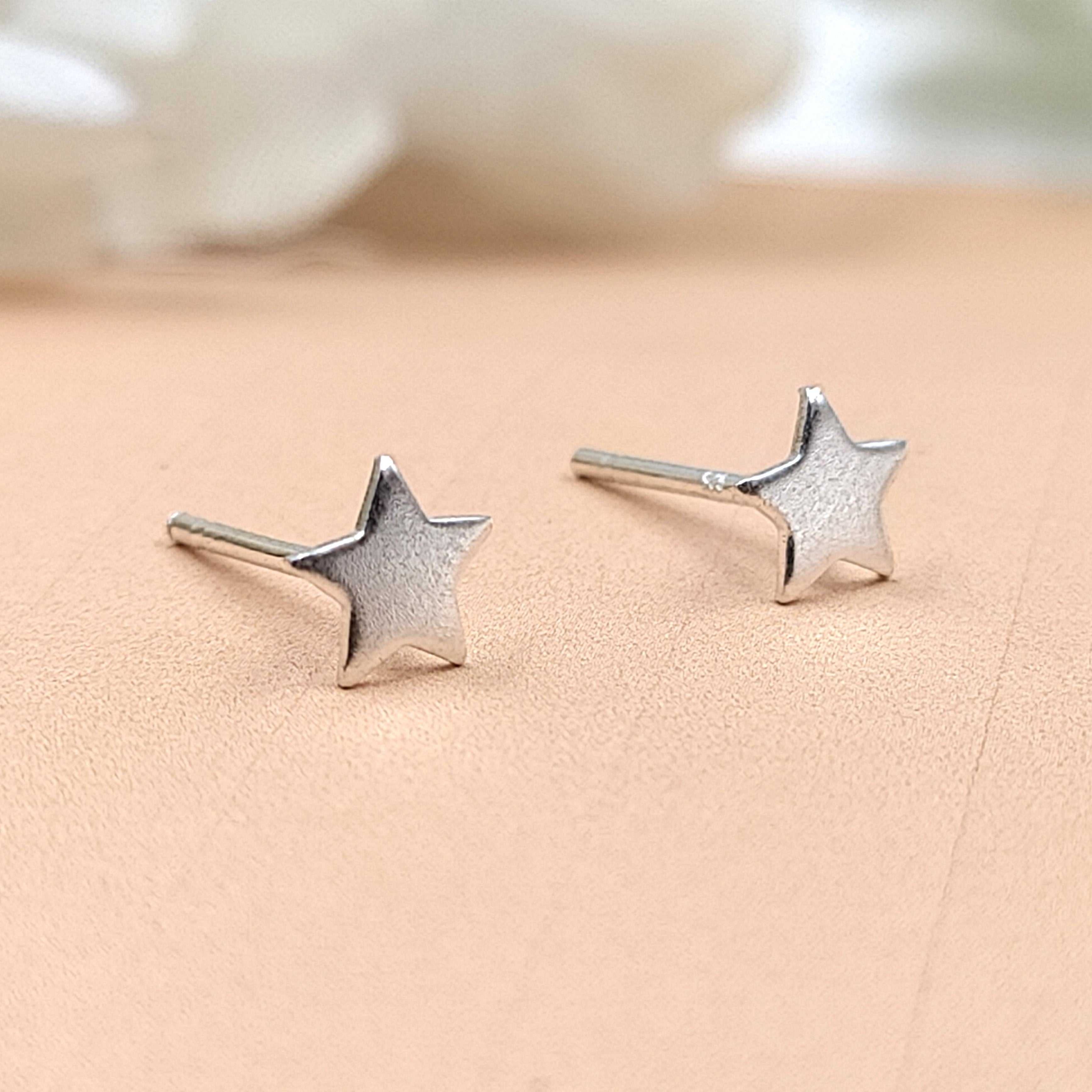 Silver celestial jewelry sterling post handmade star of david earring Crescent Sparkling Stud Minimalist Stud with Pushback Solid 925