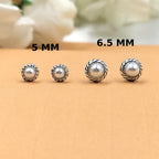 Silver Pearl Round Stud Earrings Silver Oxidised Stud Earrings Vintage Jewel Art Handmade Gift Solid 925 Gift for Mother Sister