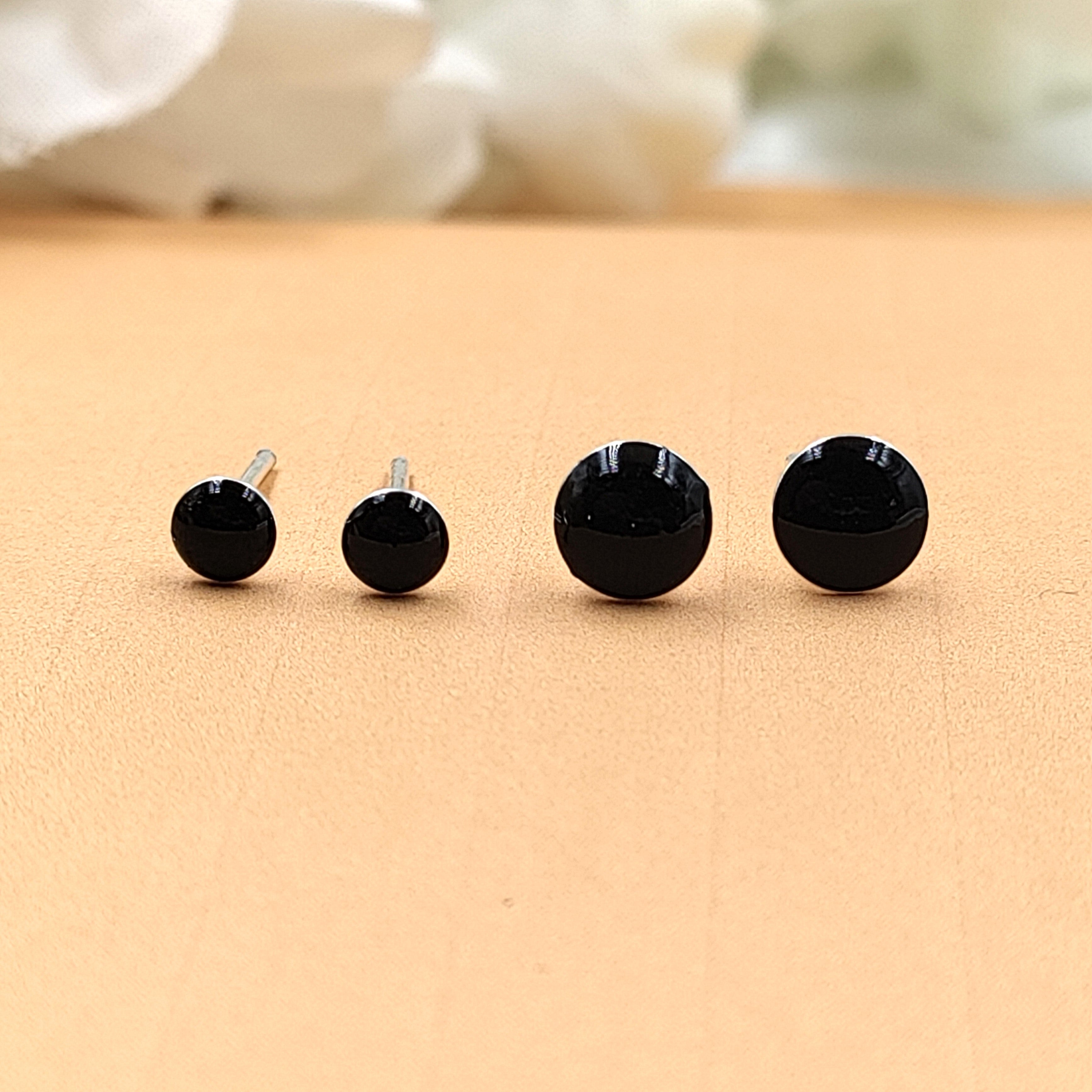 Black Round Stud Earring Silver Stud Earrings 925 Simple Jewelry Enamel Stud Handmade Gift for Black Lover Jwelery for Mother Daughter