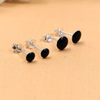 Black Round Stud Earring Silver Stud Earrings 925 Simple Jewelry Enamel Stud Handmade Gift for Black Lover Jwelery for Mother Daughter