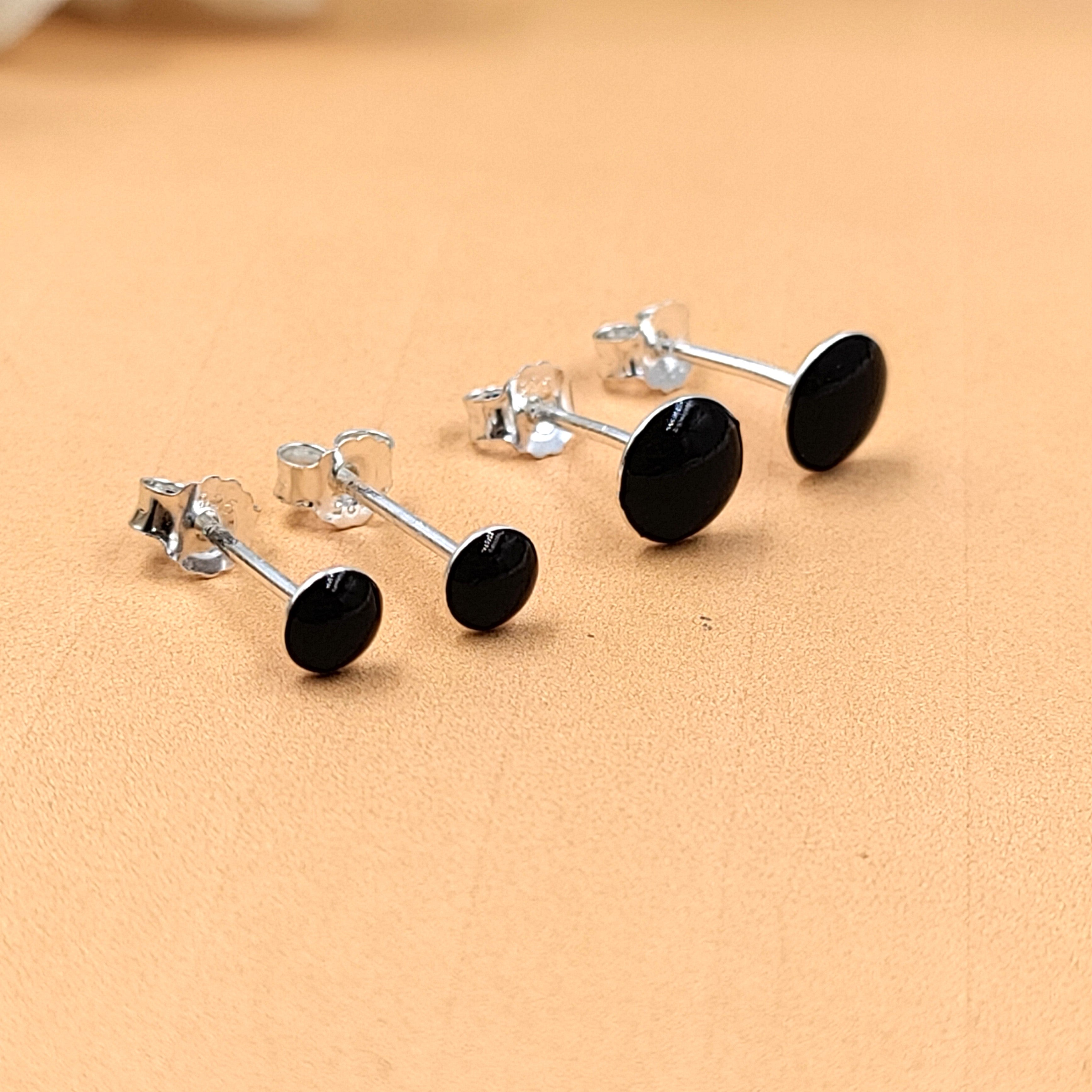 Black Round Stud Earring Silver Stud Earrings 925 Simple