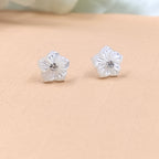 Silver Floral Stud Earring Flower Stud Post Blossom Floral Earring Handcrafted Gift Stud Pushback Solid 925 Cute Gift for Girl Daughter Wife
