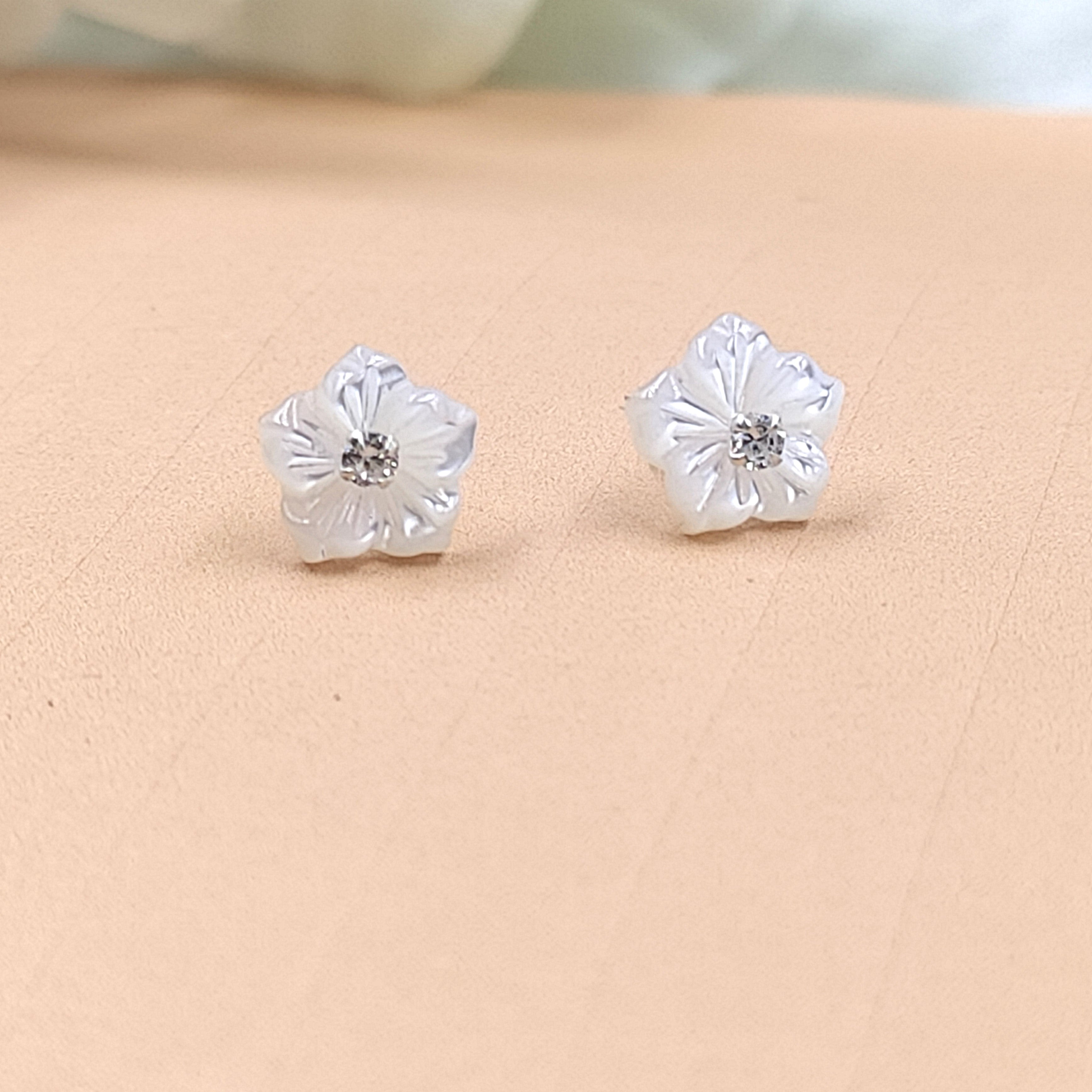 Silver Floral Stud Earring Flower Stud Post Blossom Floral Earring Solid 925
