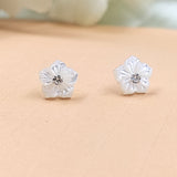 Silver Floral Stud Earring Flower Stud Post Blossom Floral Earring Handcrafted Gift Stud Pushback Solid 925 Cute Gift for Girl Daughter Wife