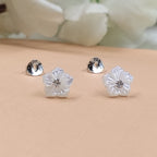 Silver Floral Stud Earring Flower Stud Post Blossom Floral Earring Handcrafted Gift Stud Pushback Solid 925 Cute Gift for Girl Daughter Wife