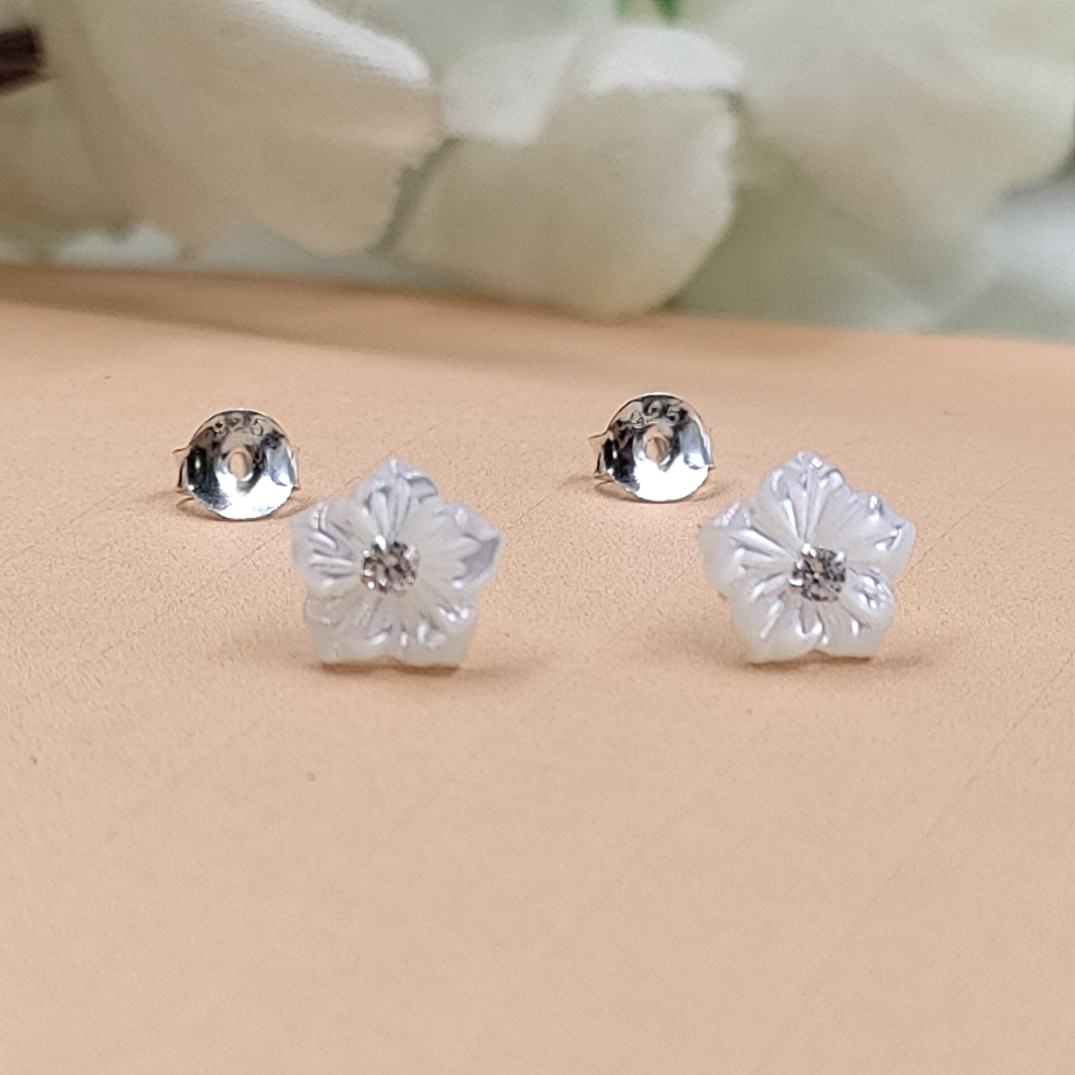 Silver Floral Stud Earring Flower Stud Post Blossom Floral Earring Handcrafted Gift Stud Pushback Solid 925 Cute Gift for Girl Daughter Wife