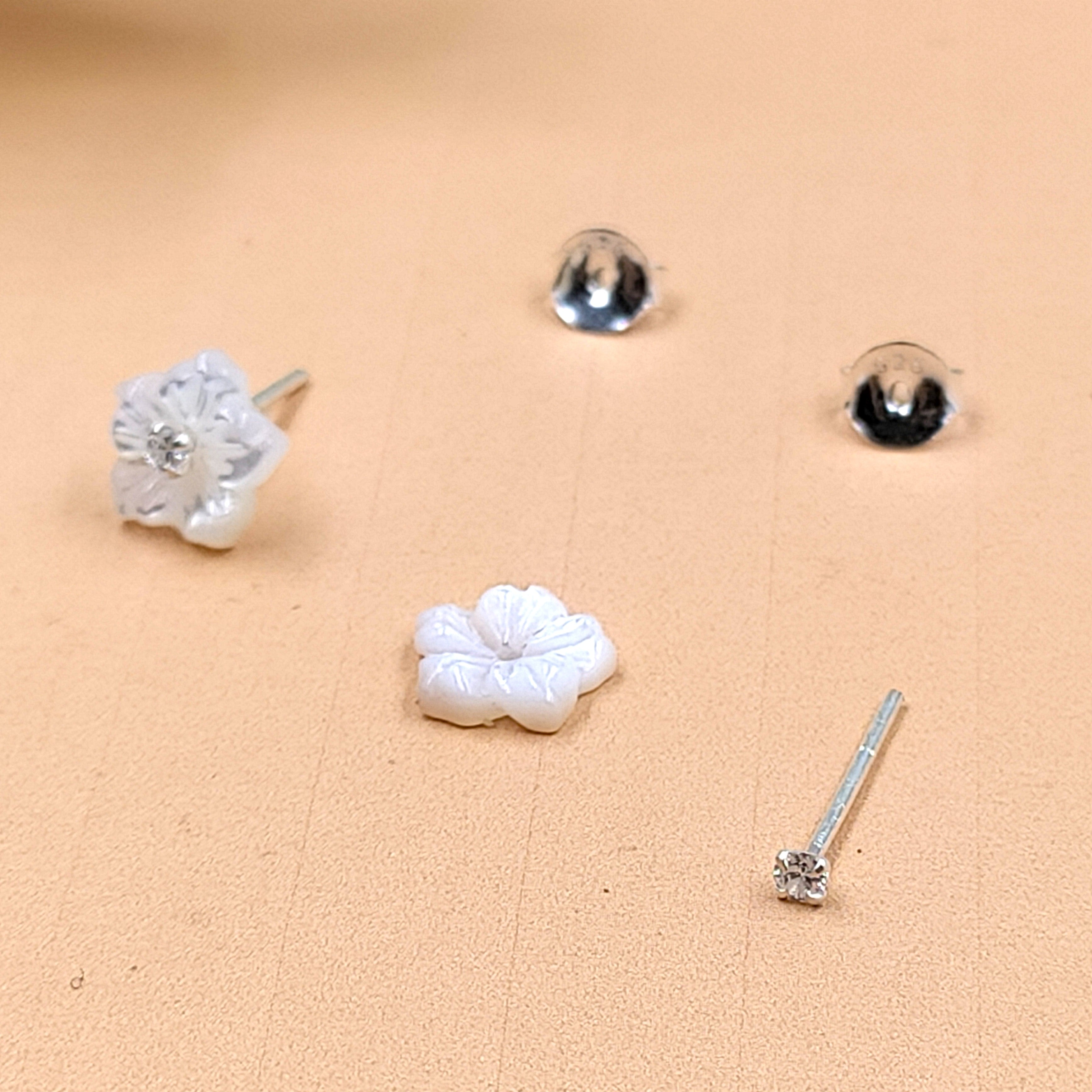 Silver Floral Stud Earring Flower Stud Post Blossom Floral Earring Handcrafted Gift Stud Pushback Solid 925 Cute Gift for Girl Daughter Wife